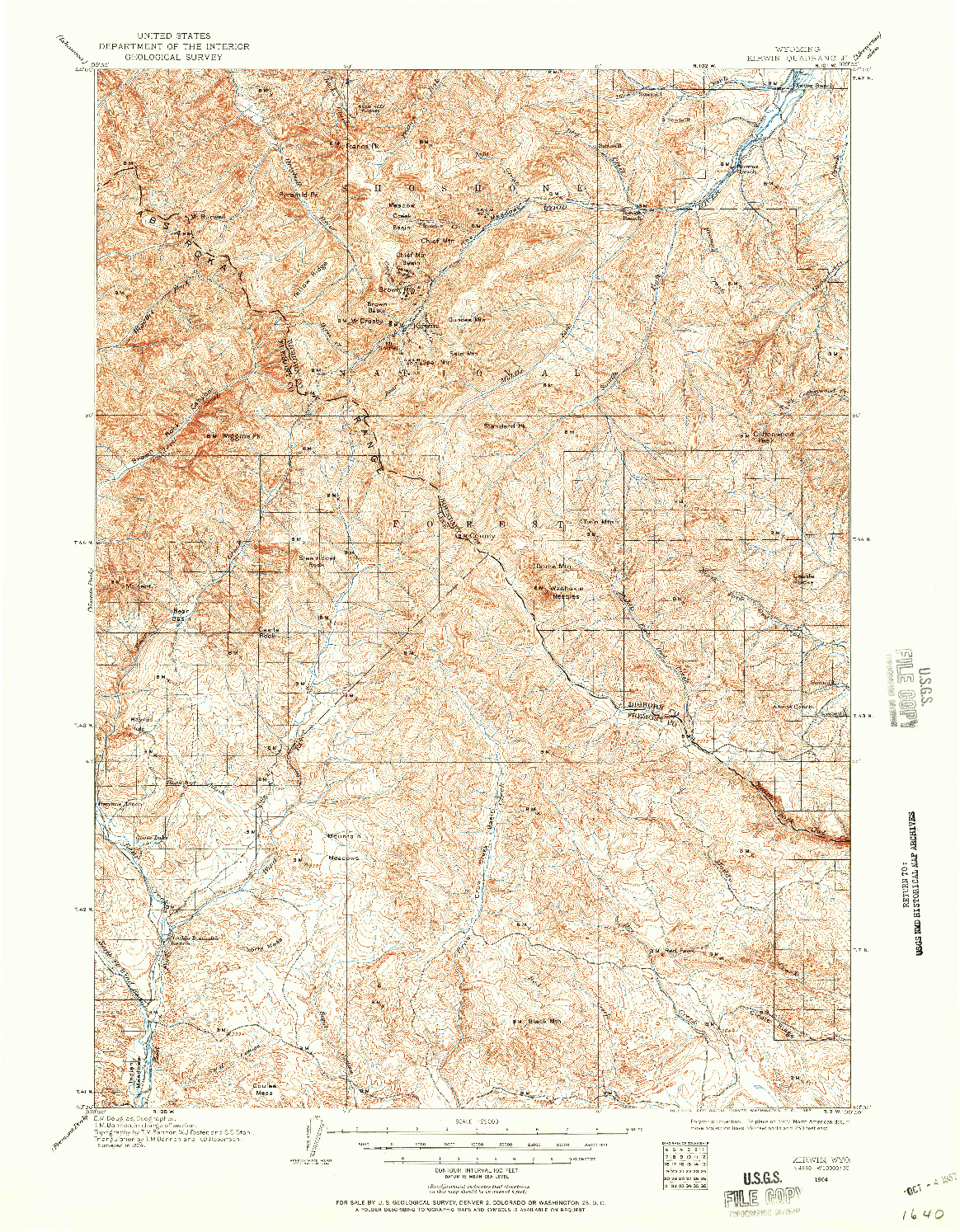 USGS 1:125000-SCALE QUADRANGLE FOR KIRWIN, WY 1904