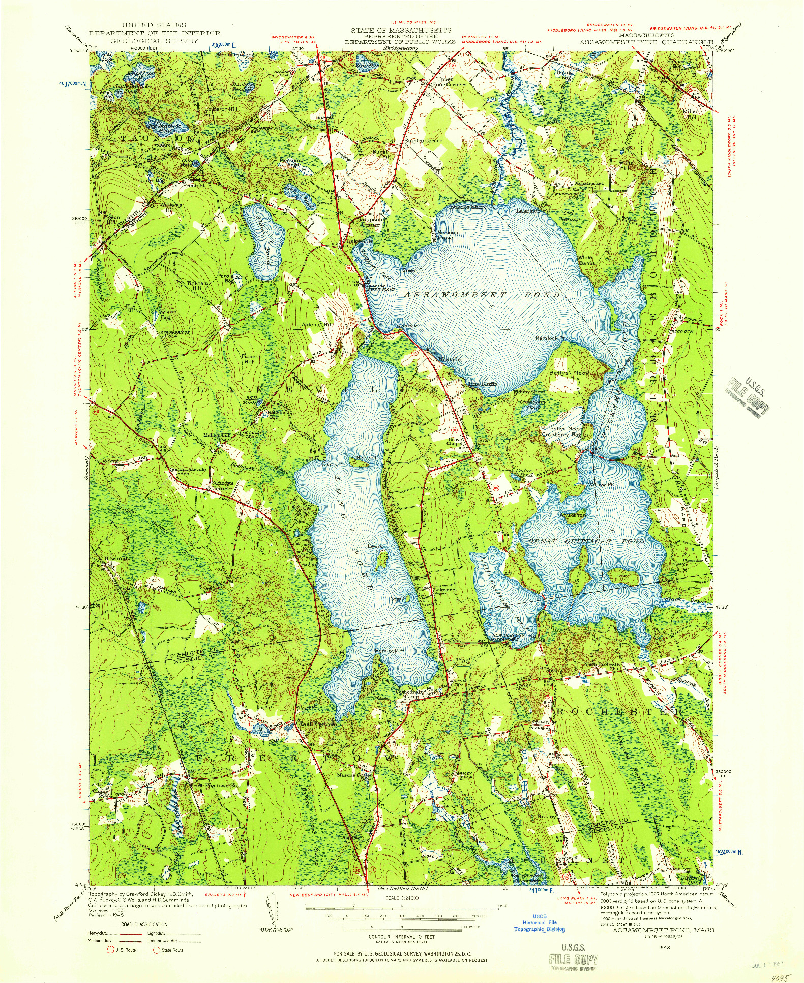 USGS 1:24000-SCALE QUADRANGLE FOR ASSAWOMPSET POND, MA 1948