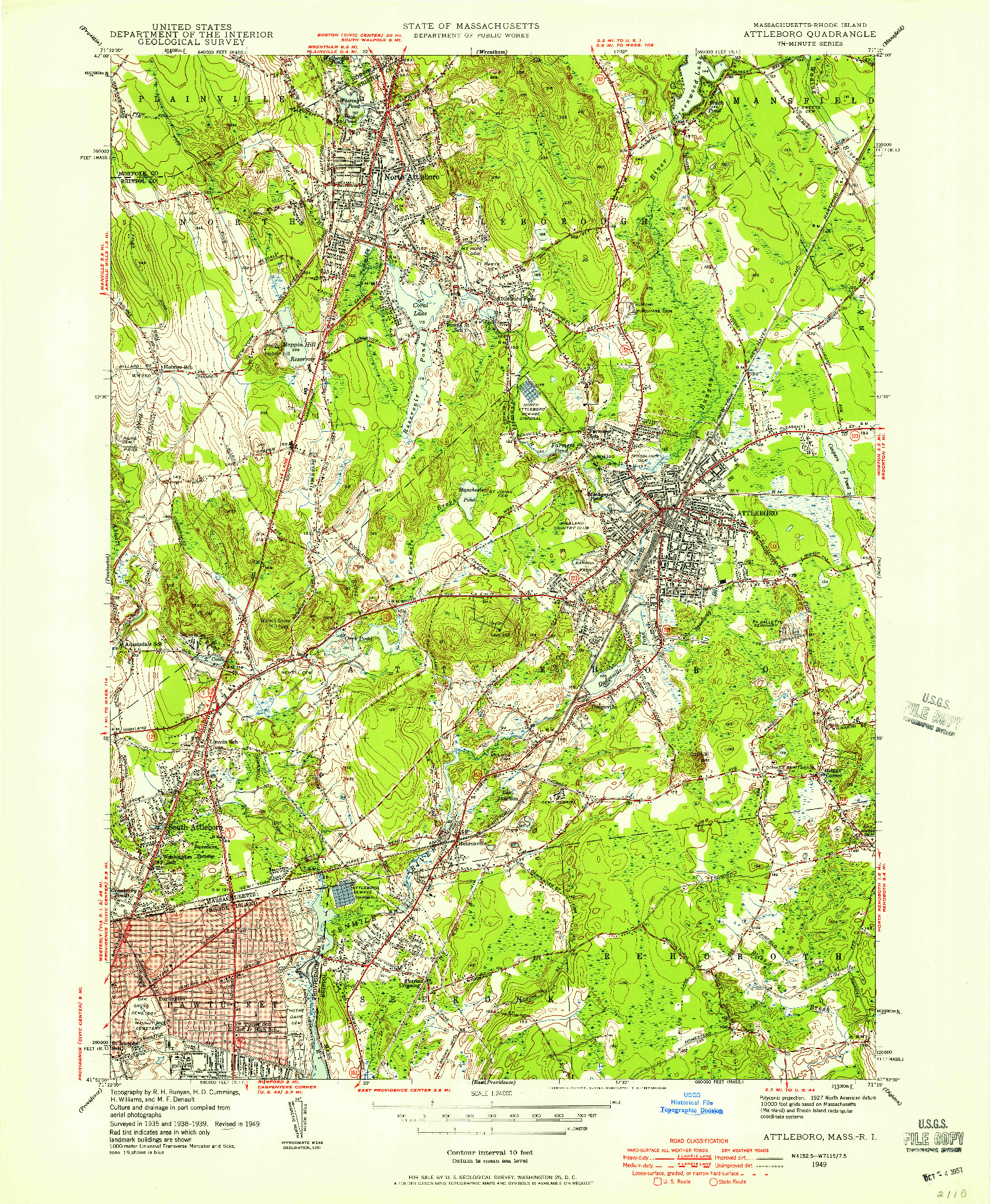 USGS 1:24000-SCALE QUADRANGLE FOR ATTLEBORO, MA 1949