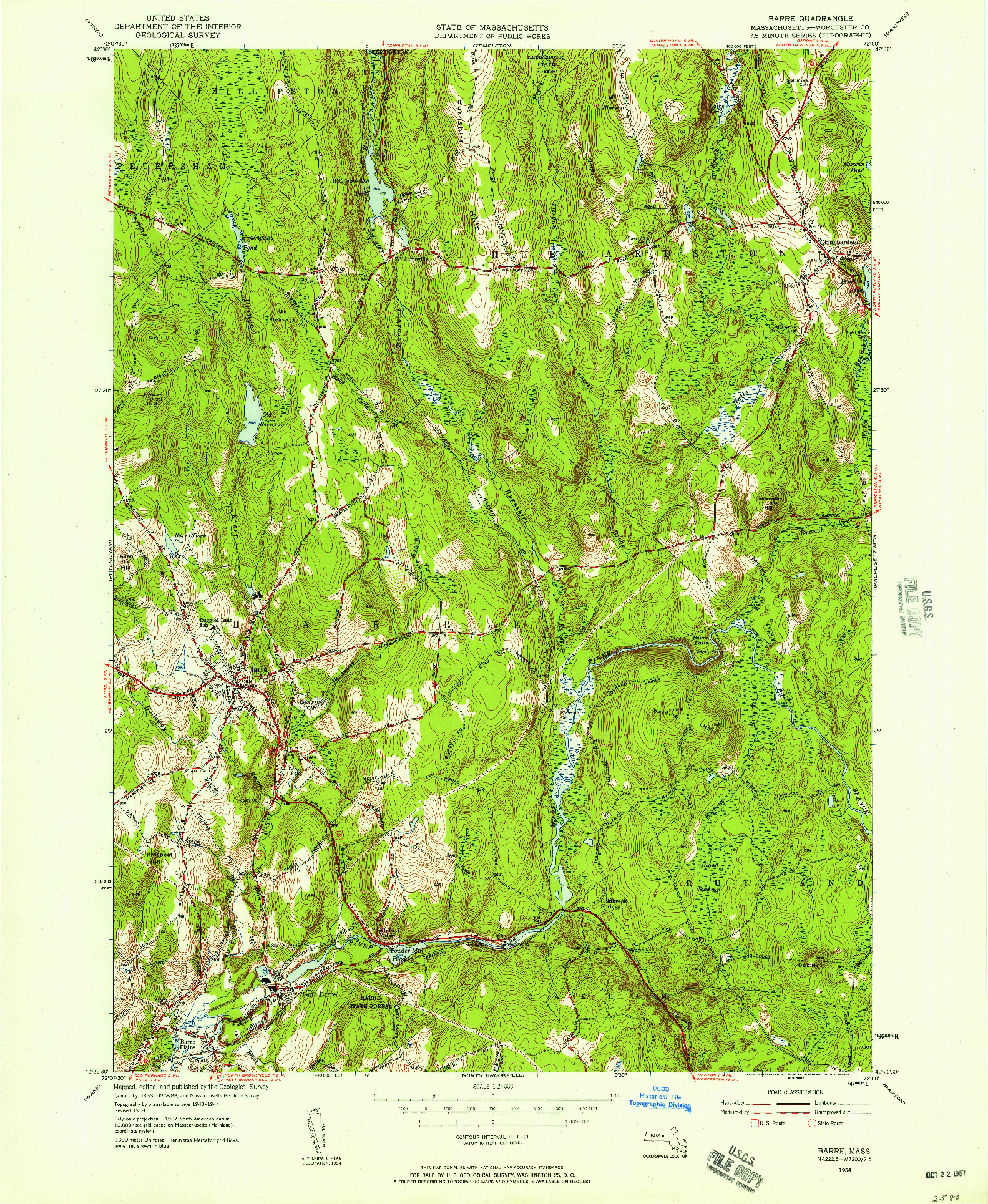 USGS 1:24000-SCALE QUADRANGLE FOR BARRE, MA 1954