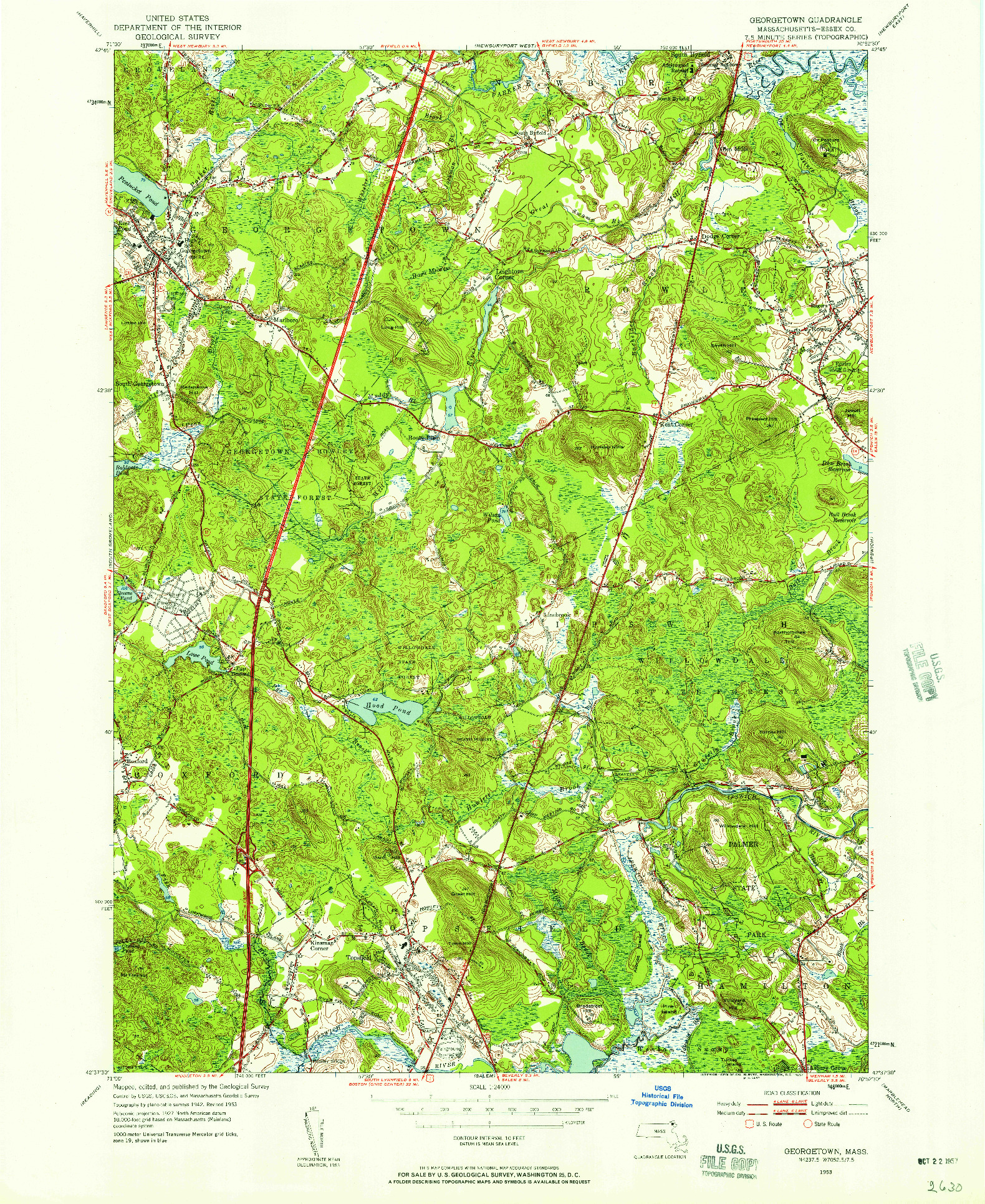 USGS 1:24000-SCALE QUADRANGLE FOR GEORGETOWN, MA 1953