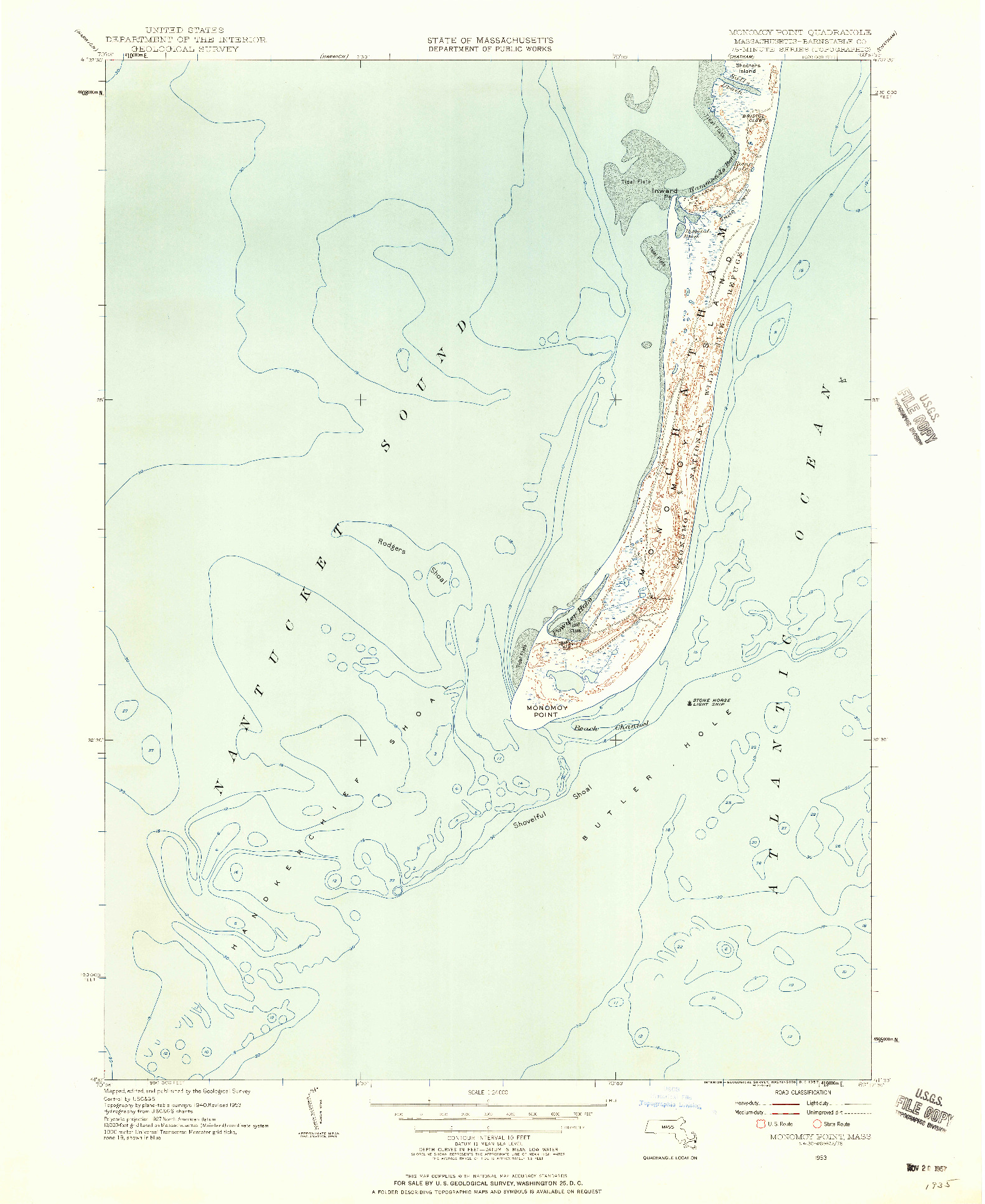USGS 1:24000-SCALE QUADRANGLE FOR MONOMOY POINT, MA 1953