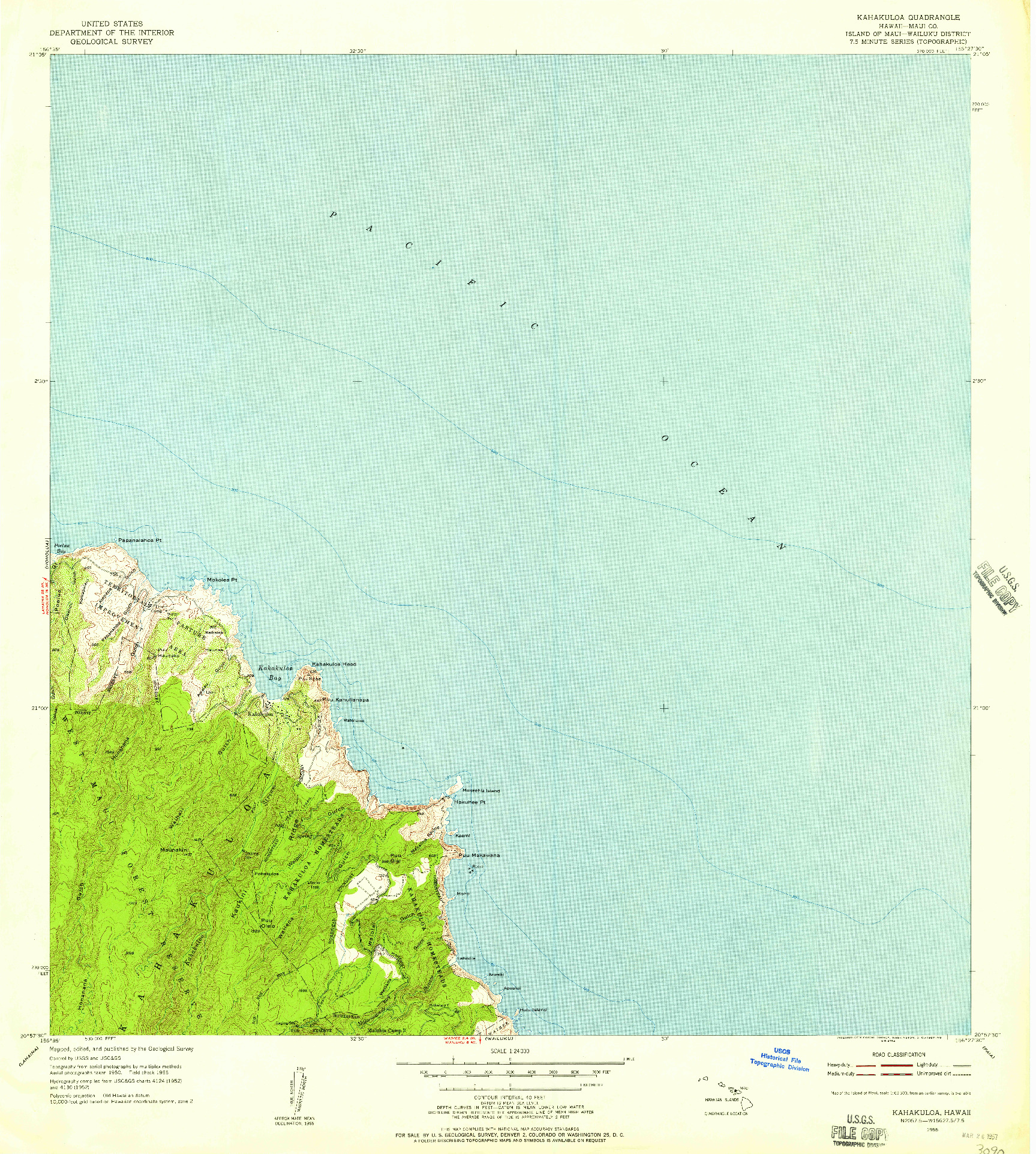 USGS 1:24000-SCALE QUADRANGLE FOR KAHAKULOA, HI 1955