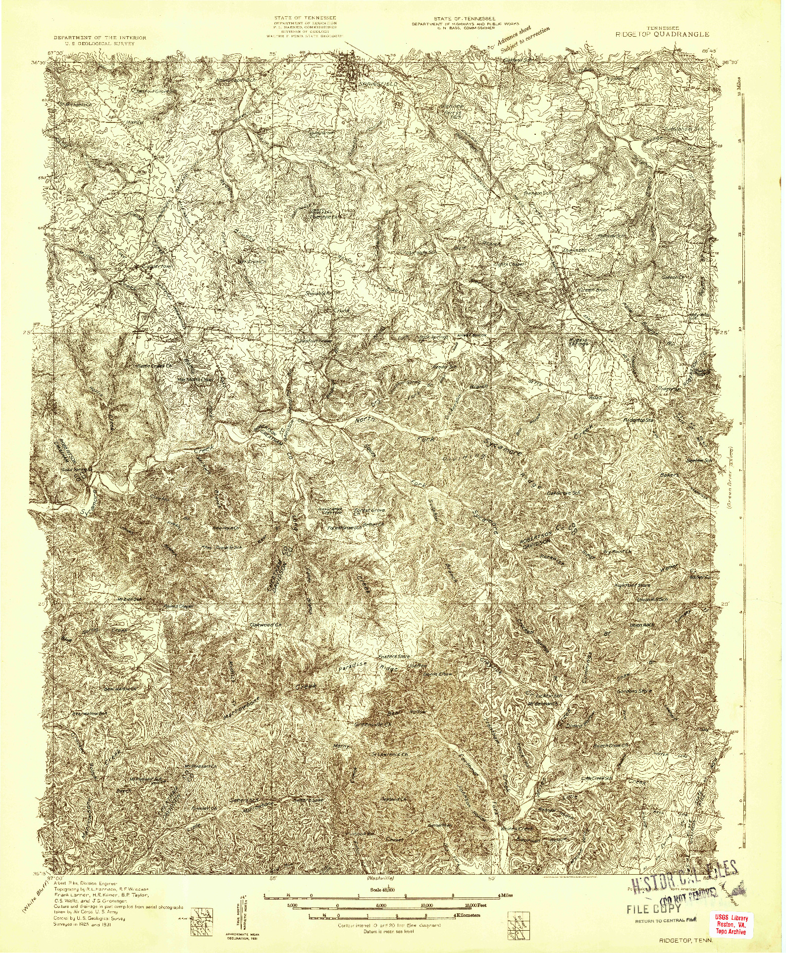 USGS 1:48000-SCALE QUADRANGLE FOR RIDGETOP, TN 1931