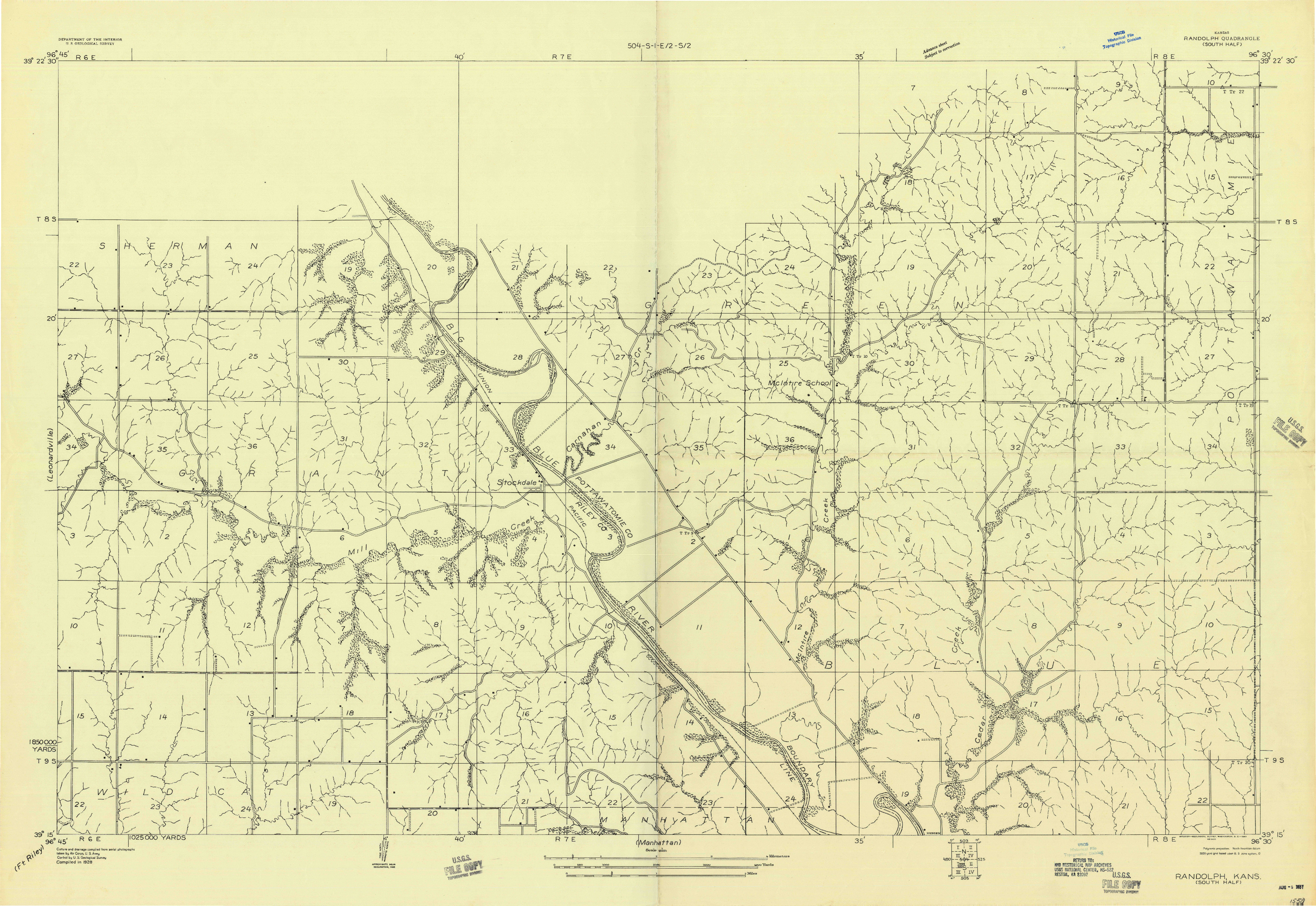 USGS 1:20000-SCALE QUADRANGLE FOR RANDOLPH, KS 1957