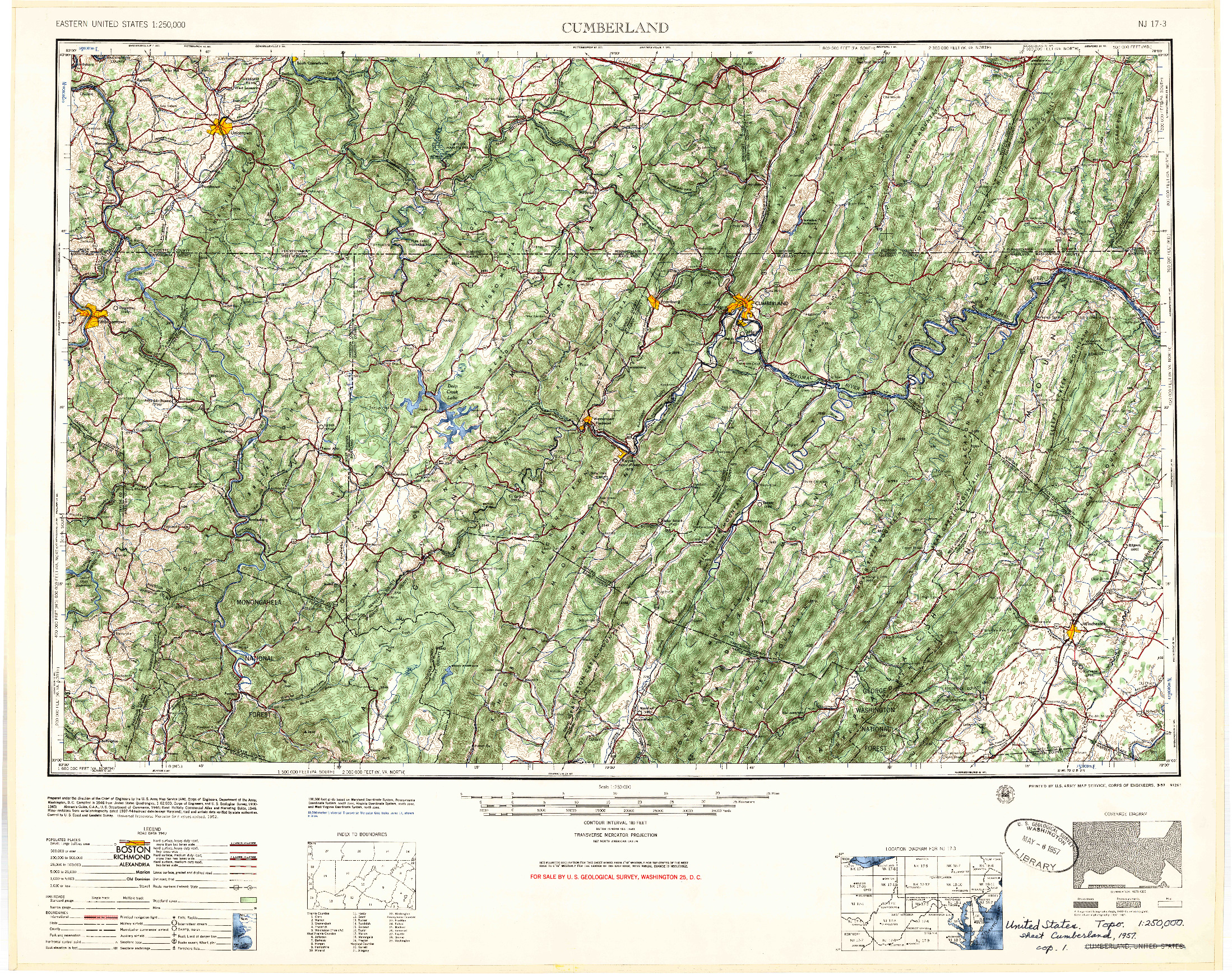 USGS 1:250000-SCALE QUADRANGLE FOR CUMBERLAND, MD 1957