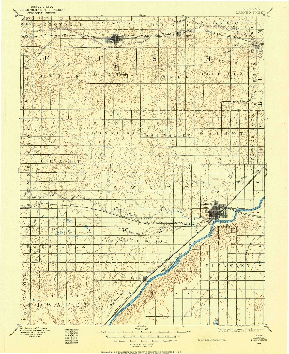 USGS 1:125000-SCALE QUADRANGLE FOR LARNED, KS 1889