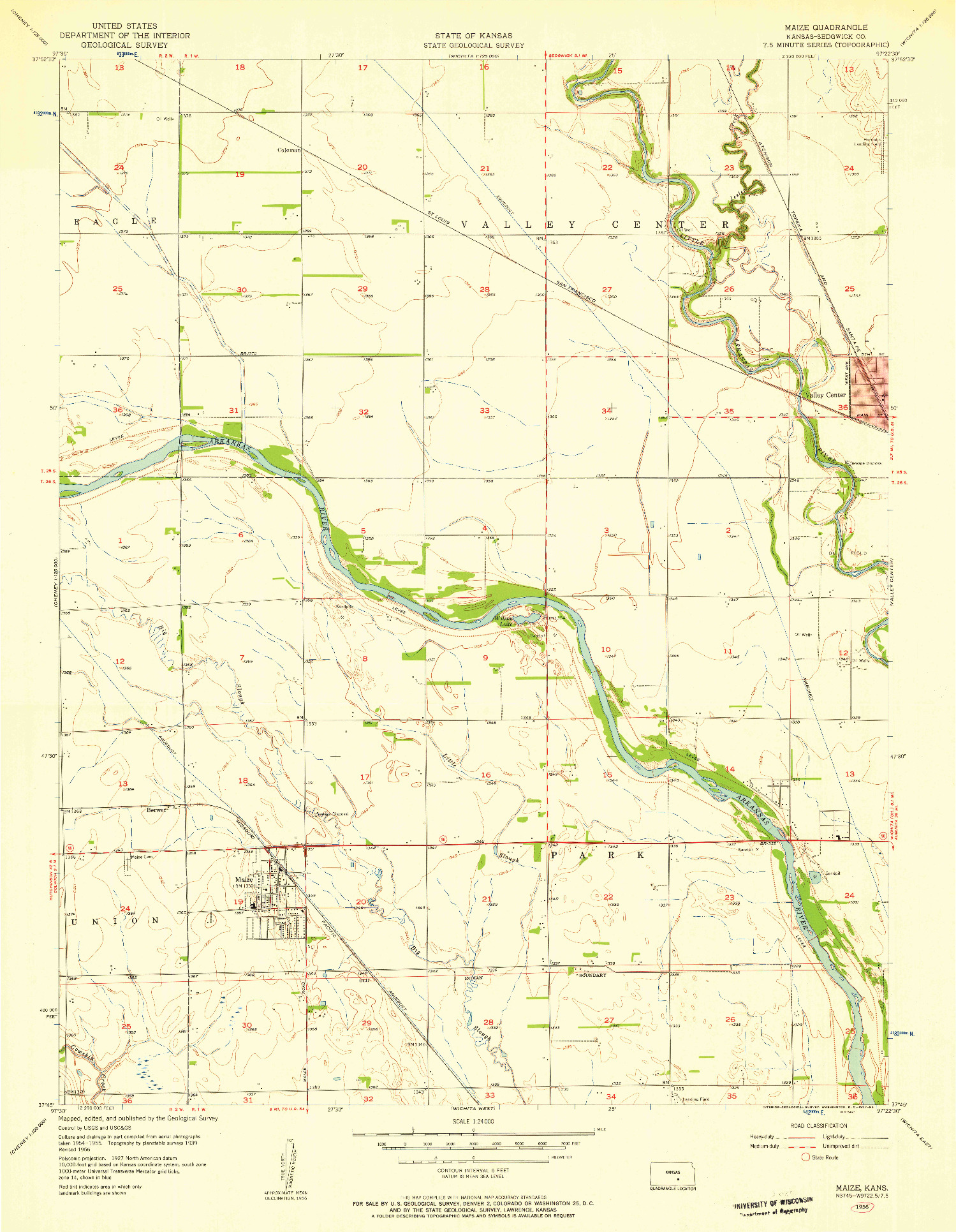 USGS 1:24000-SCALE QUADRANGLE FOR MAIZE, KS 1956