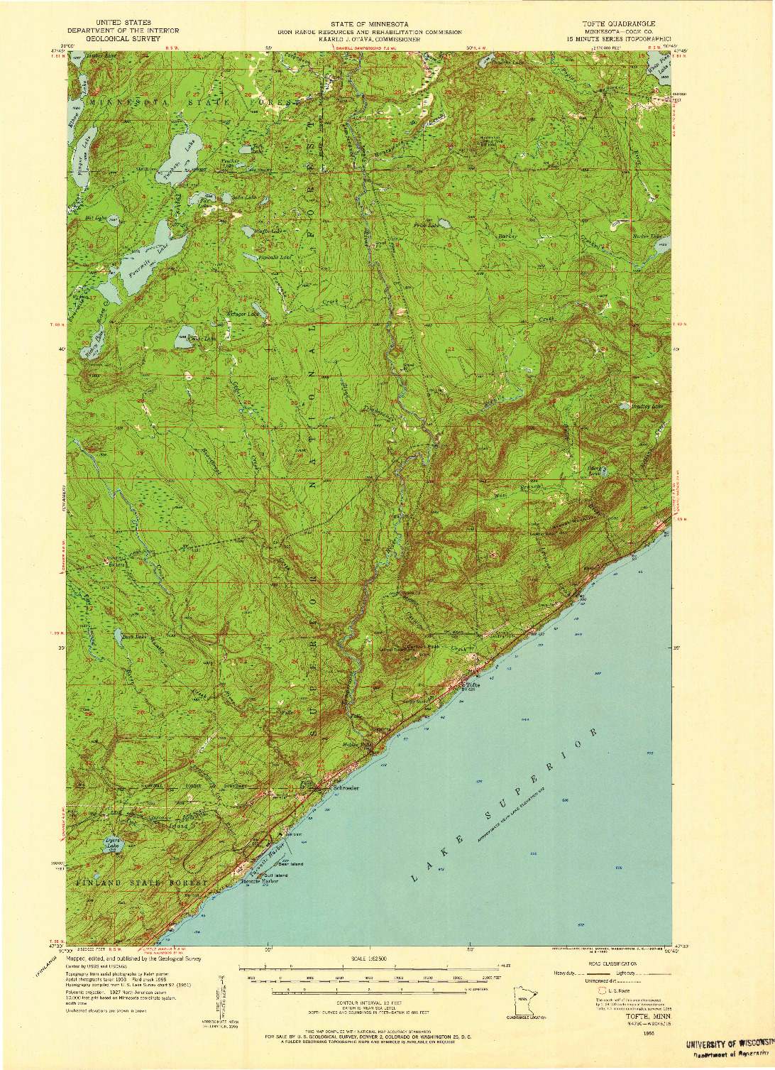 USGS 1:62500-SCALE QUADRANGLE FOR TOFTE, MN 1955