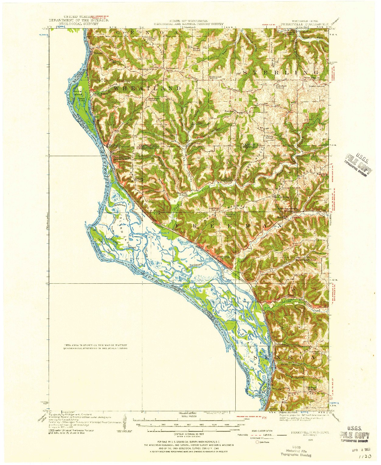 USGS 1:62500-SCALE QUADRANGLE FOR FERRYVILLE, WI 1929