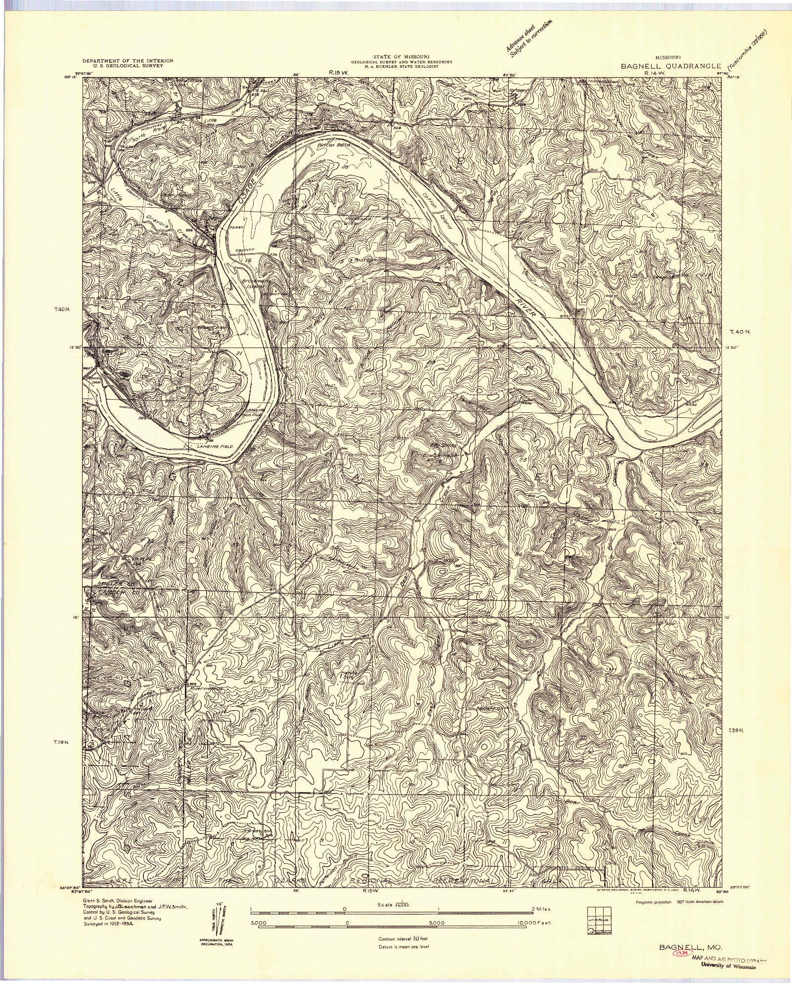 USGS 1:24000-SCALE QUADRANGLE FOR BAGNELL, MO 1957