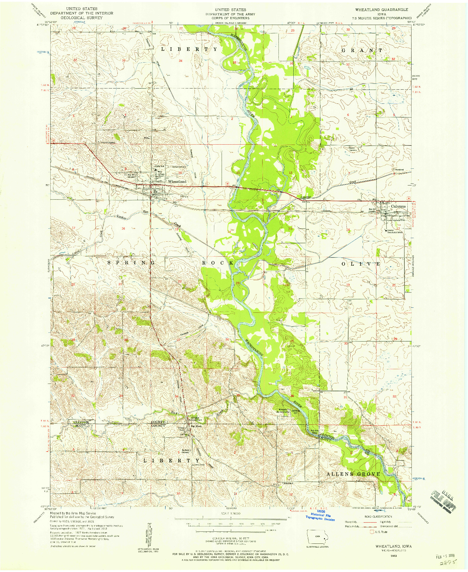 USGS 1:24000-SCALE QUADRANGLE FOR WHEATLAND, IA 1953