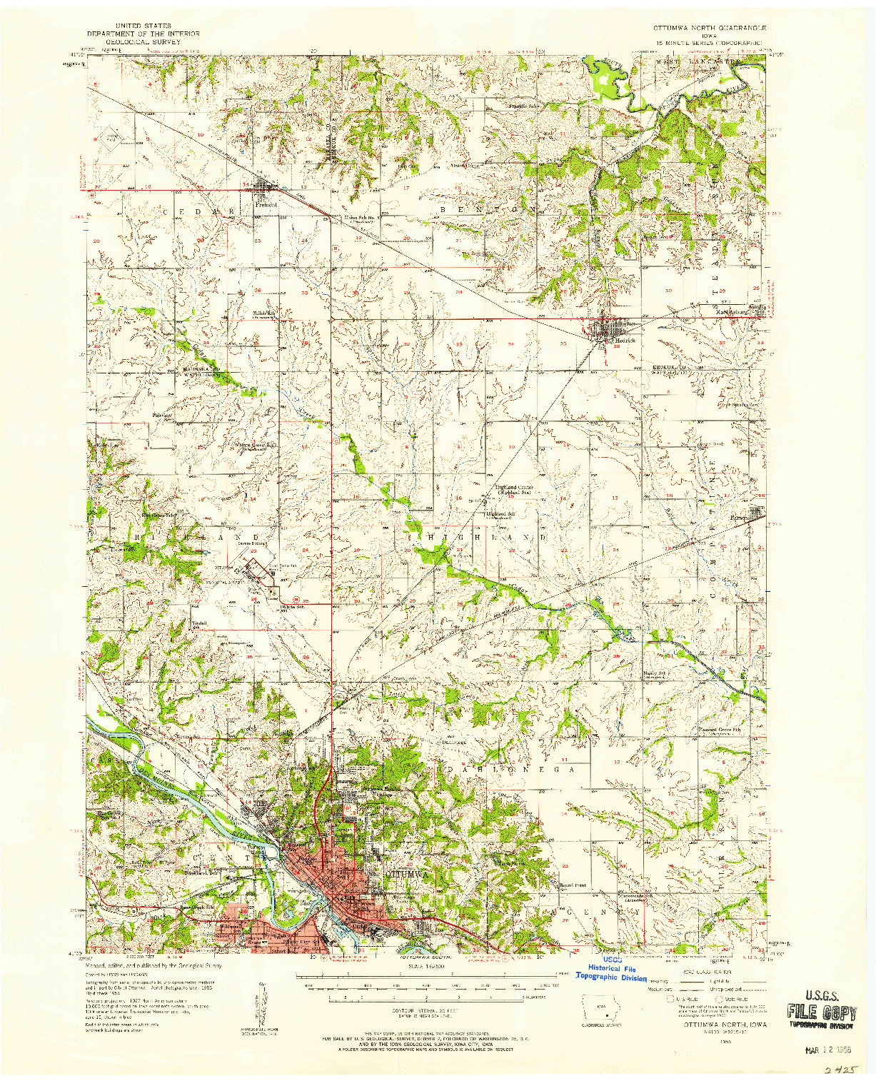 USGS 1:62500-SCALE QUADRANGLE FOR OTTUMWA NORTH, IA 1956