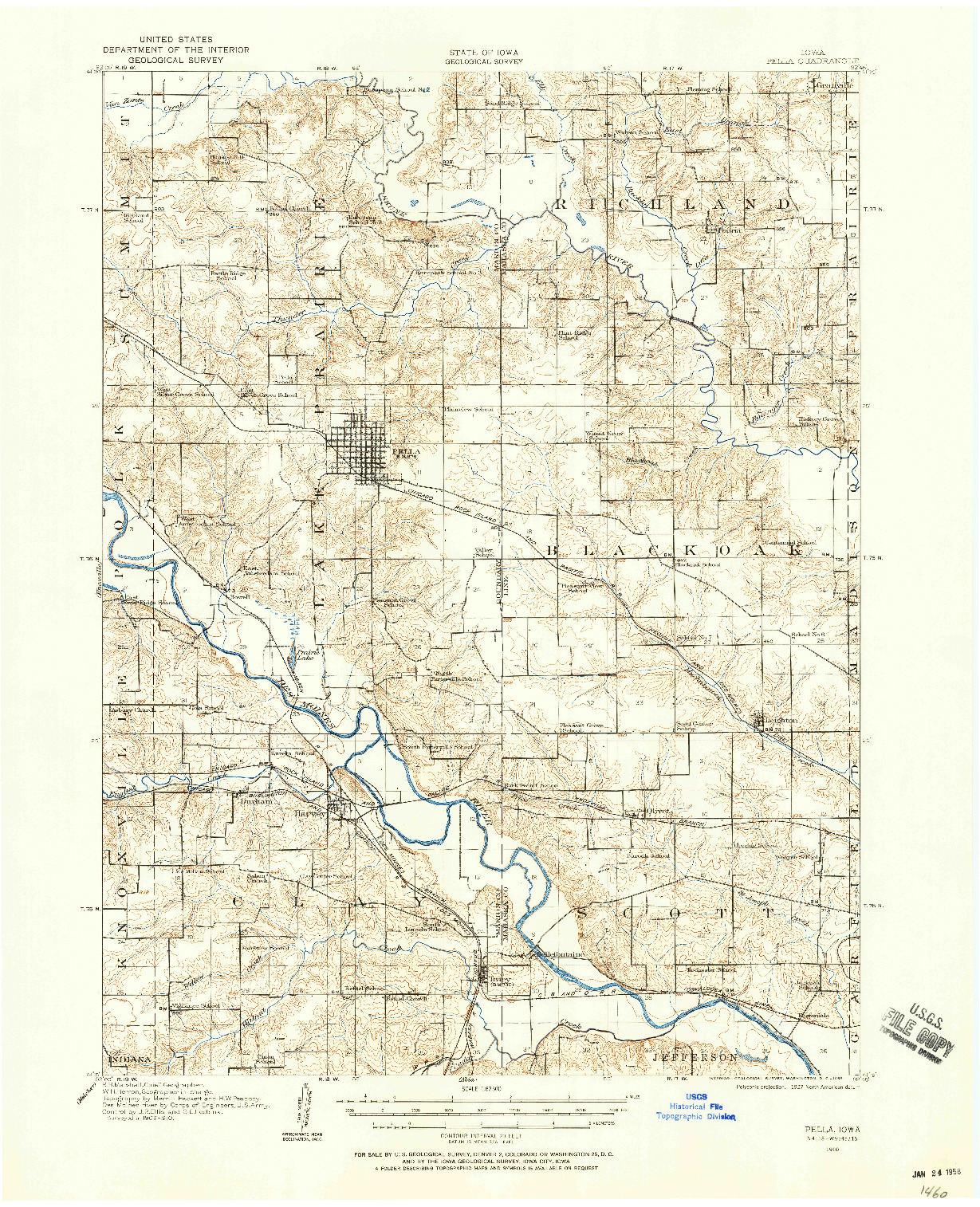 USGS 1:62500-SCALE QUADRANGLE FOR PELLA, IA 1910