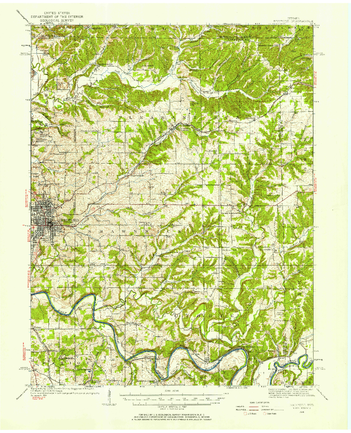 USGS 1:62500-SCALE QUADRANGLE FOR BEDFORD, IN 1934