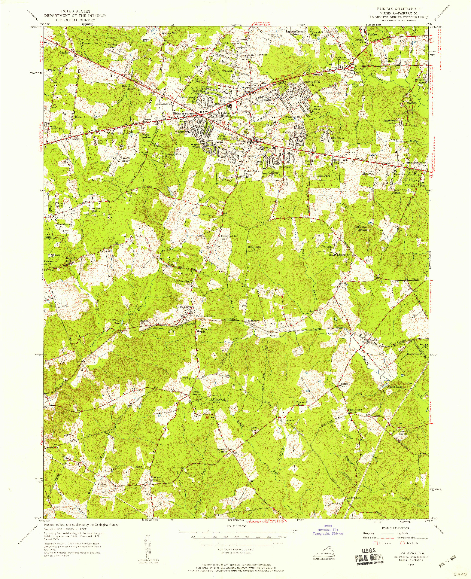 USGS 1:24000-SCALE QUADRANGLE FOR FAIRFAX, VA 1955