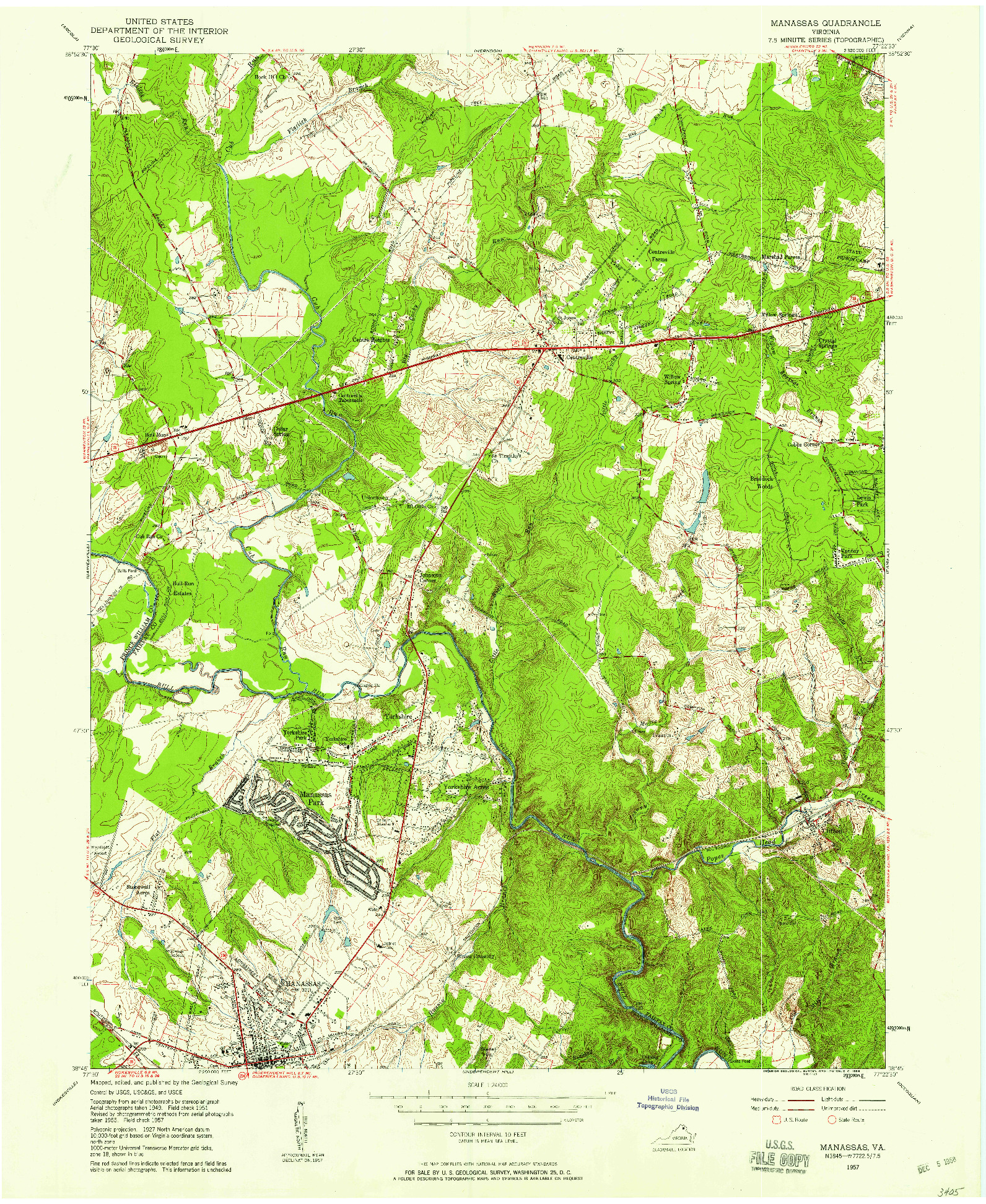 USGS 1:24000-SCALE QUADRANGLE FOR MANASSAS, VA 1957