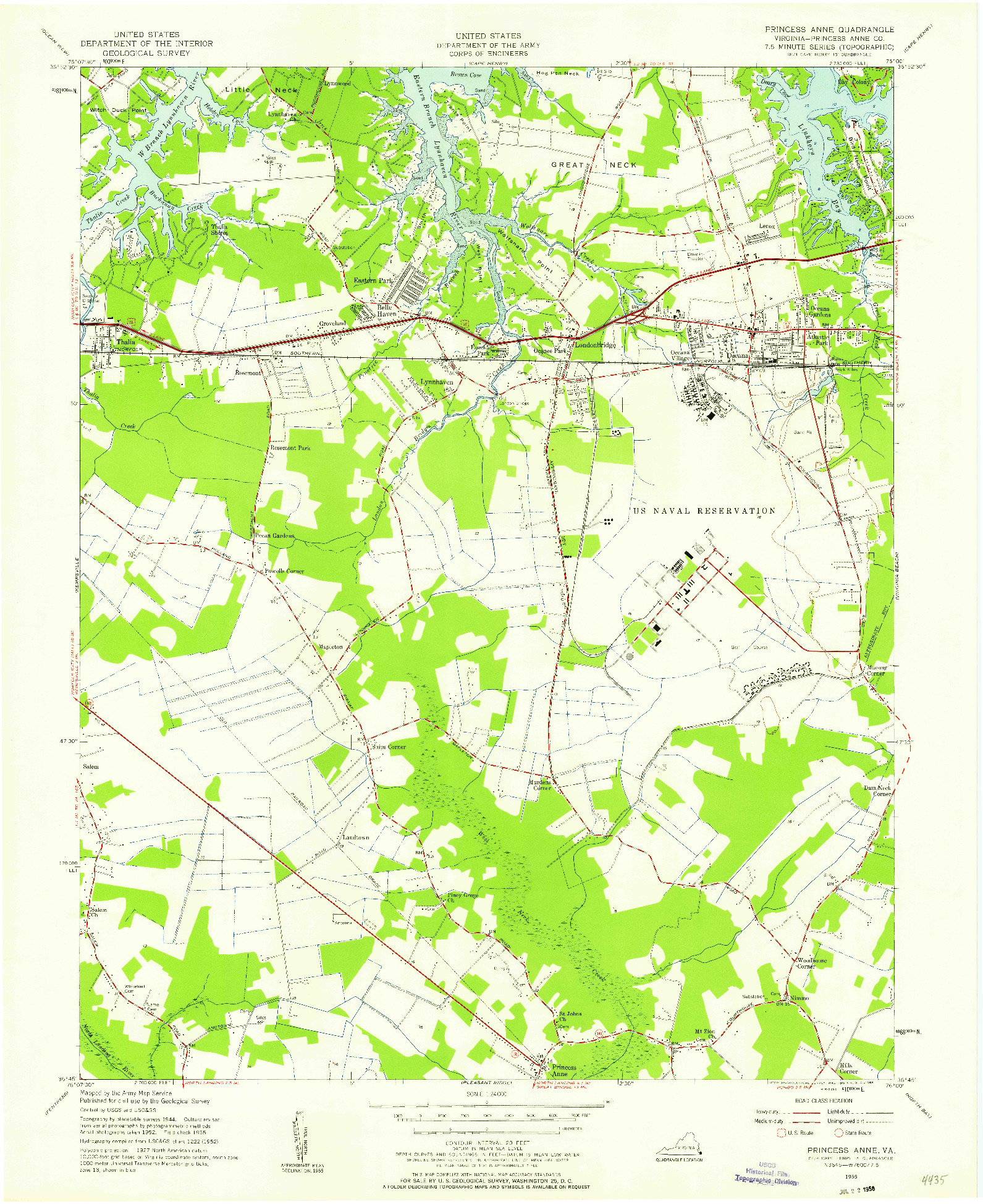 USGS 1:24000-SCALE QUADRANGLE FOR PRINCESS ANNE, VA 1955