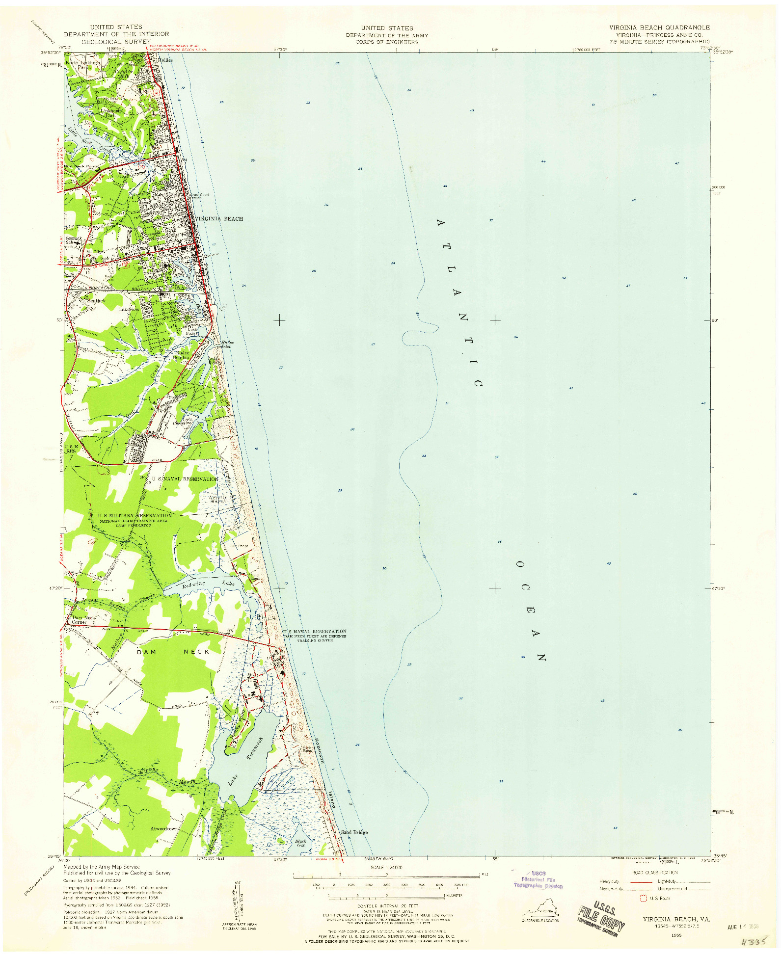 USGS 1:24000-SCALE QUADRANGLE FOR VIRGINIA BEACH, VA 1955