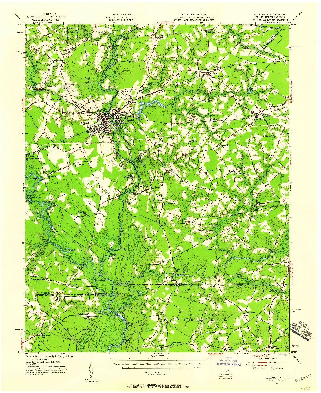 USGS 1:62500-SCALE QUADRANGLE FOR HOLLAND, VA 1957