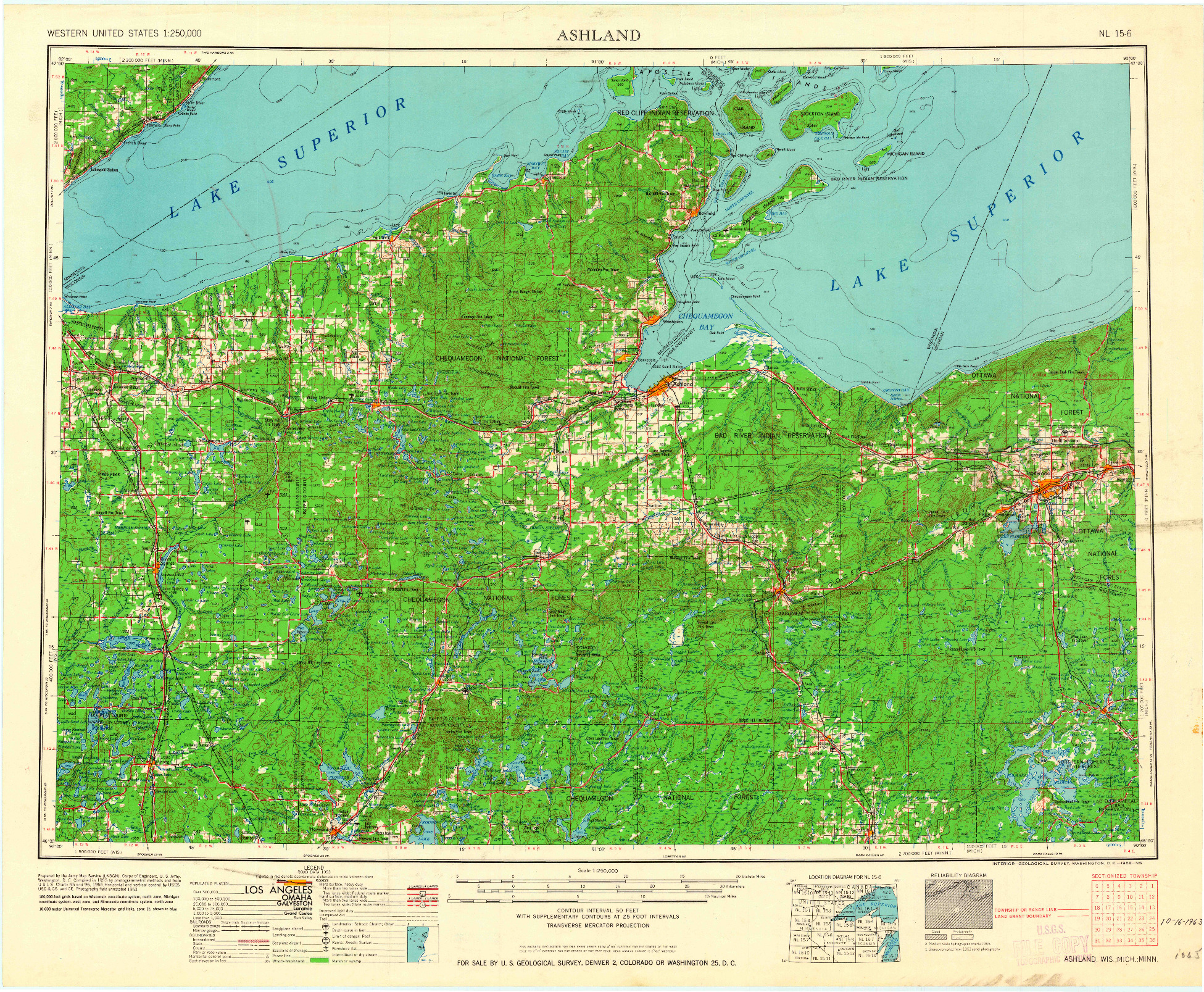 USGS 1:250000-SCALE QUADRANGLE FOR ASHLAND, WI 1958