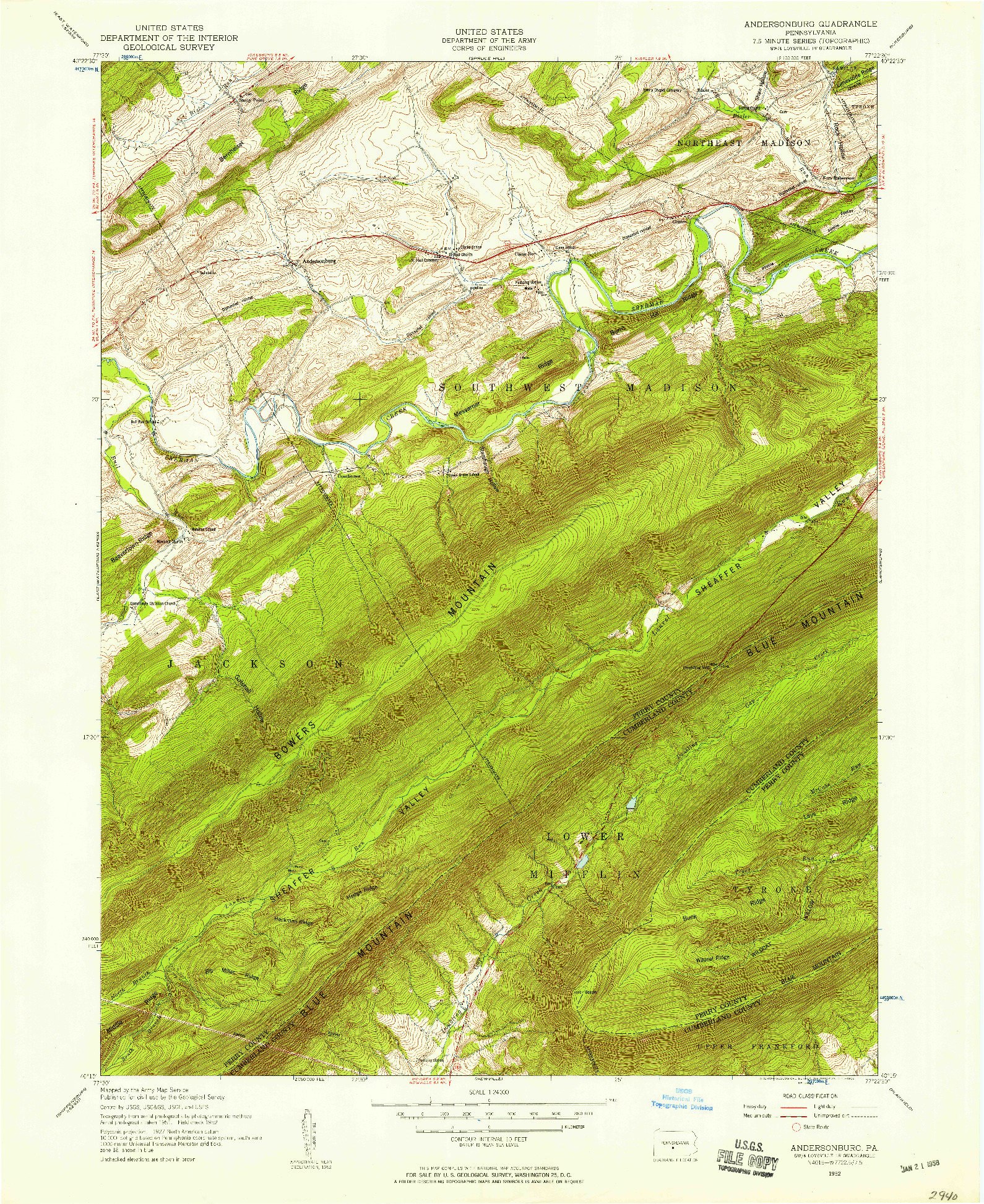 USGS 1:24000-SCALE QUADRANGLE FOR ANDERSONBURG, PA 1952