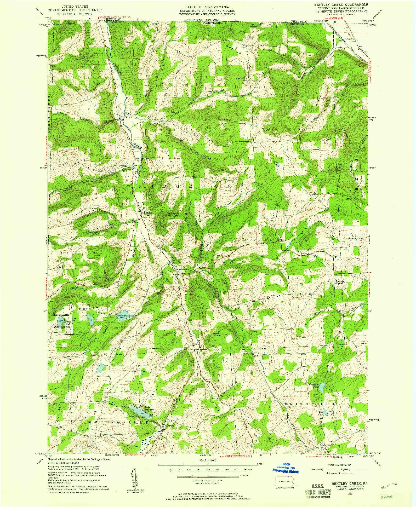 USGS 1:24000-SCALE QUADRANGLE FOR BENTLEY CREEK, PA 1957