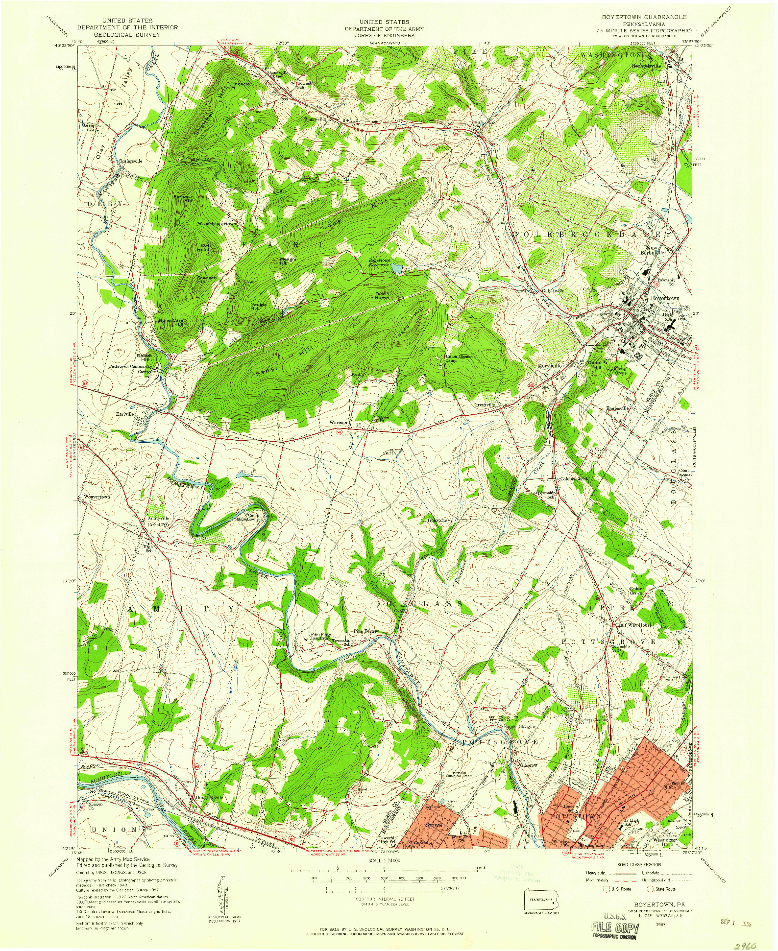 USGS 1:24000-SCALE QUADRANGLE FOR BOYERTOWN, PA 1957