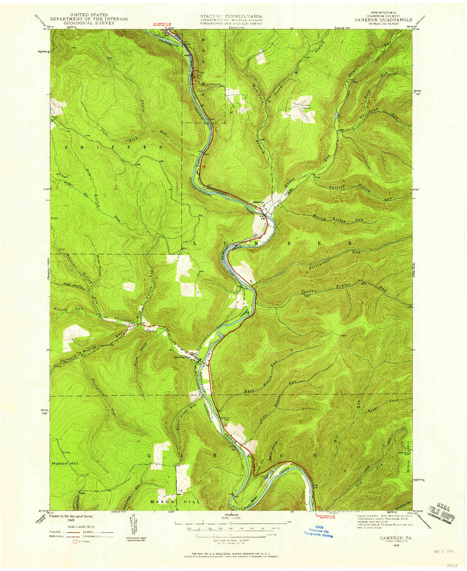 USGS 1:24000-SCALE QUADRANGLE FOR CAMERON, PA 1945