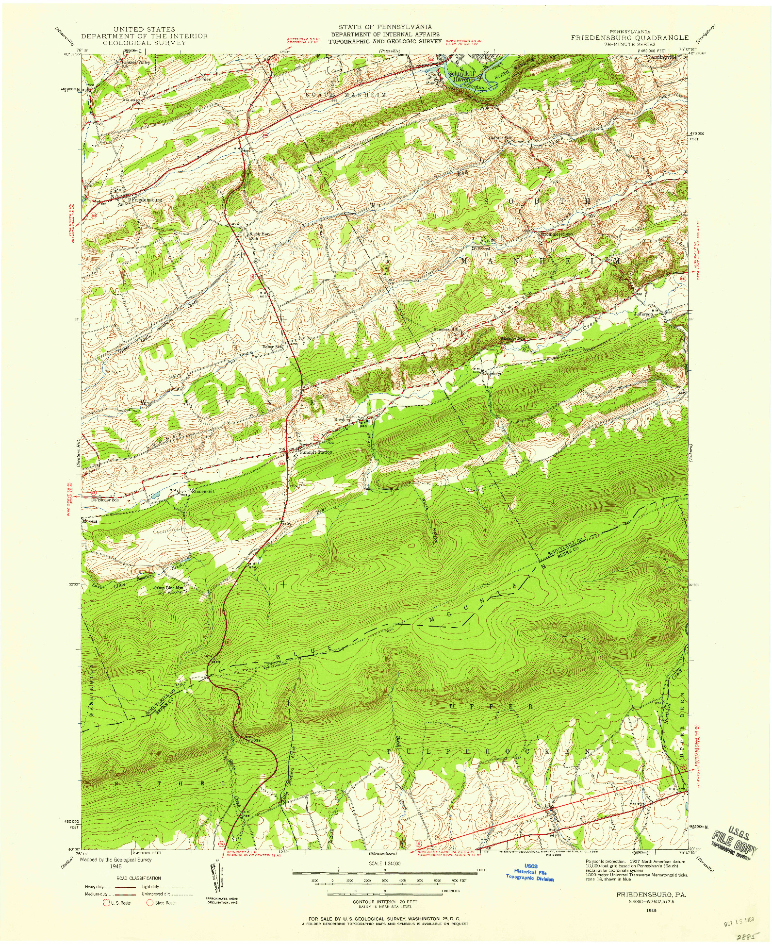 USGS 1:24000-SCALE QUADRANGLE FOR FRIEDENSBURG, PA 1945