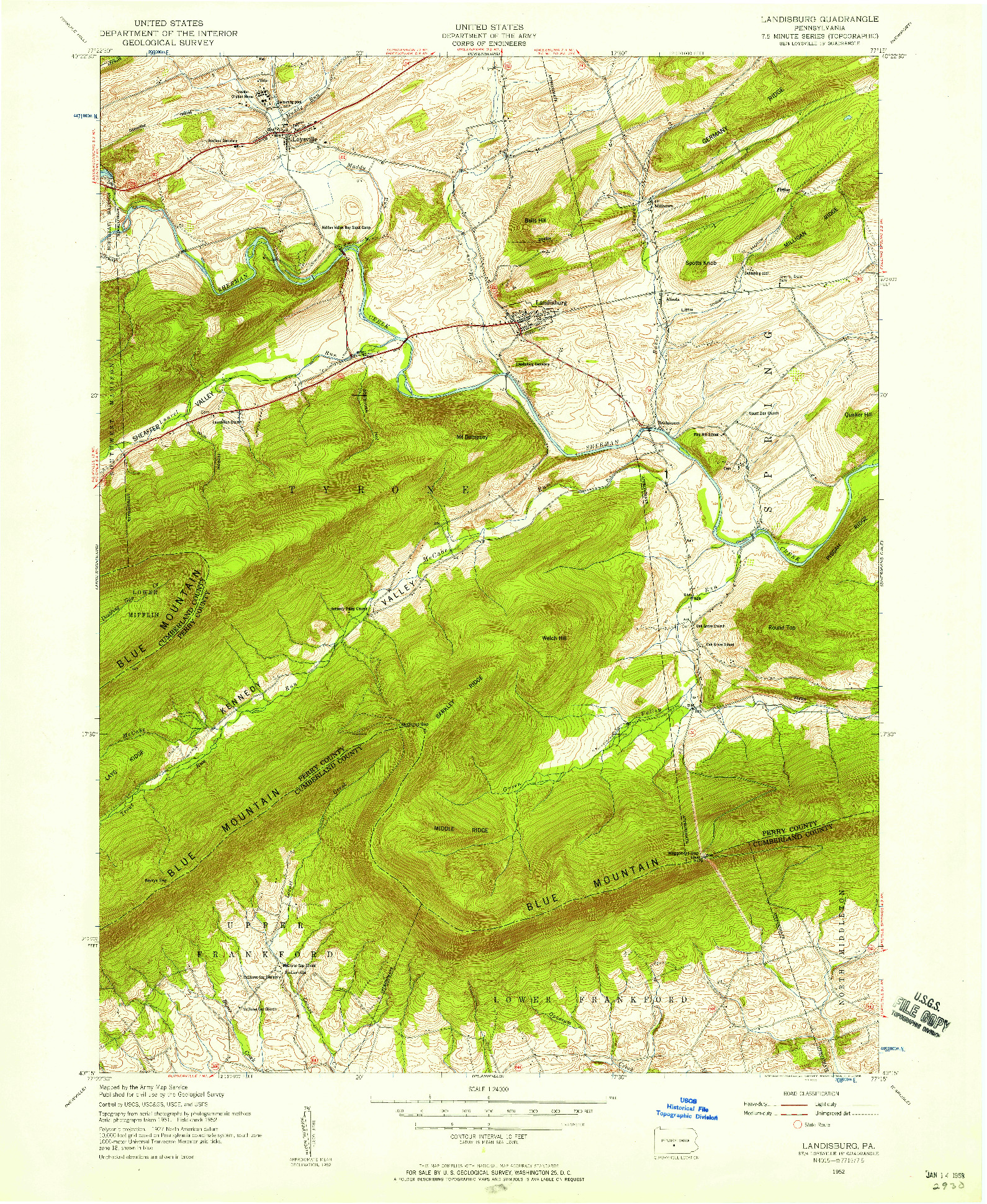 USGS 1:24000-SCALE QUADRANGLE FOR LANDISBURG, PA 1952