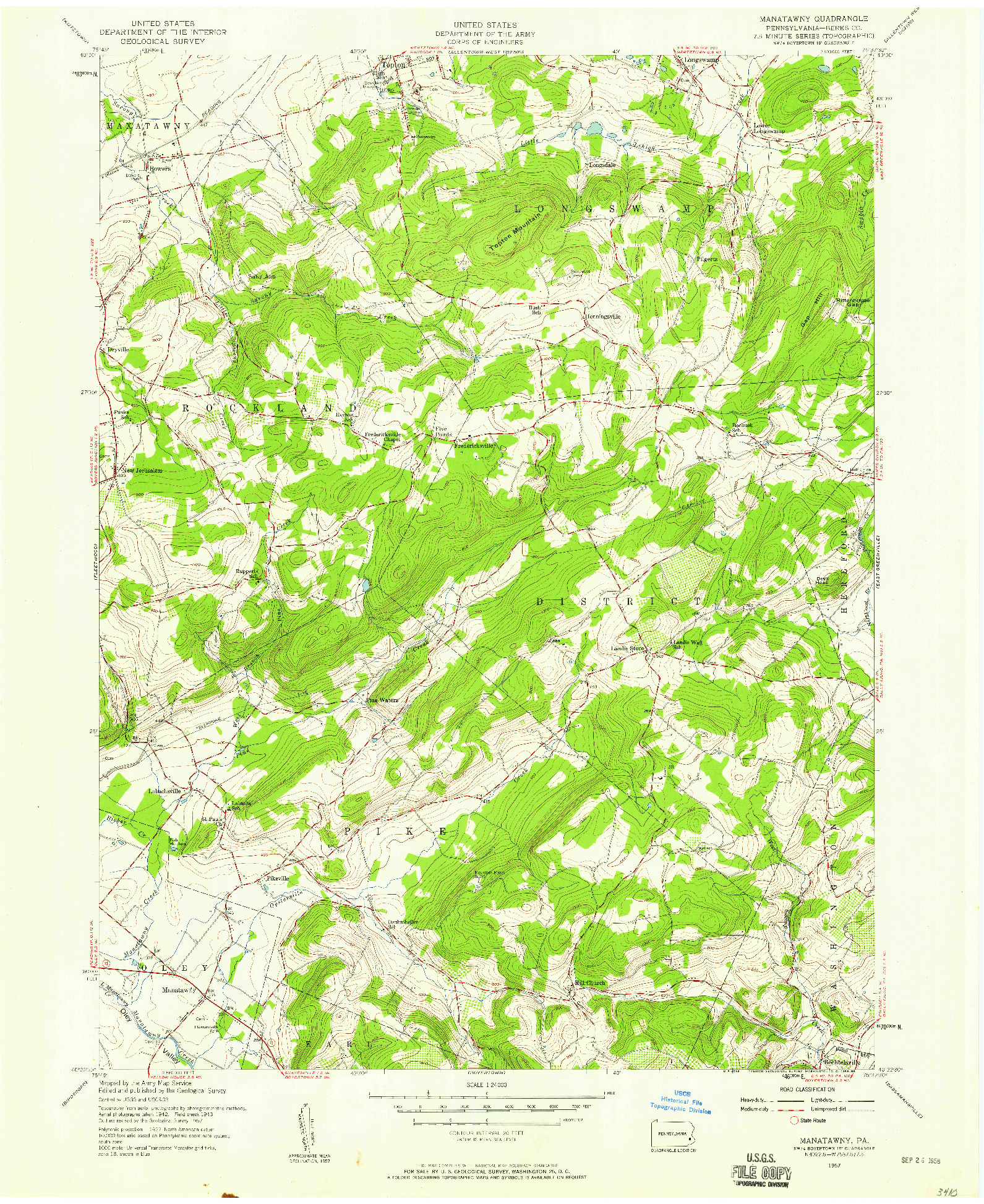 USGS 1:24000-SCALE QUADRANGLE FOR MANATAWNY, PA 1957