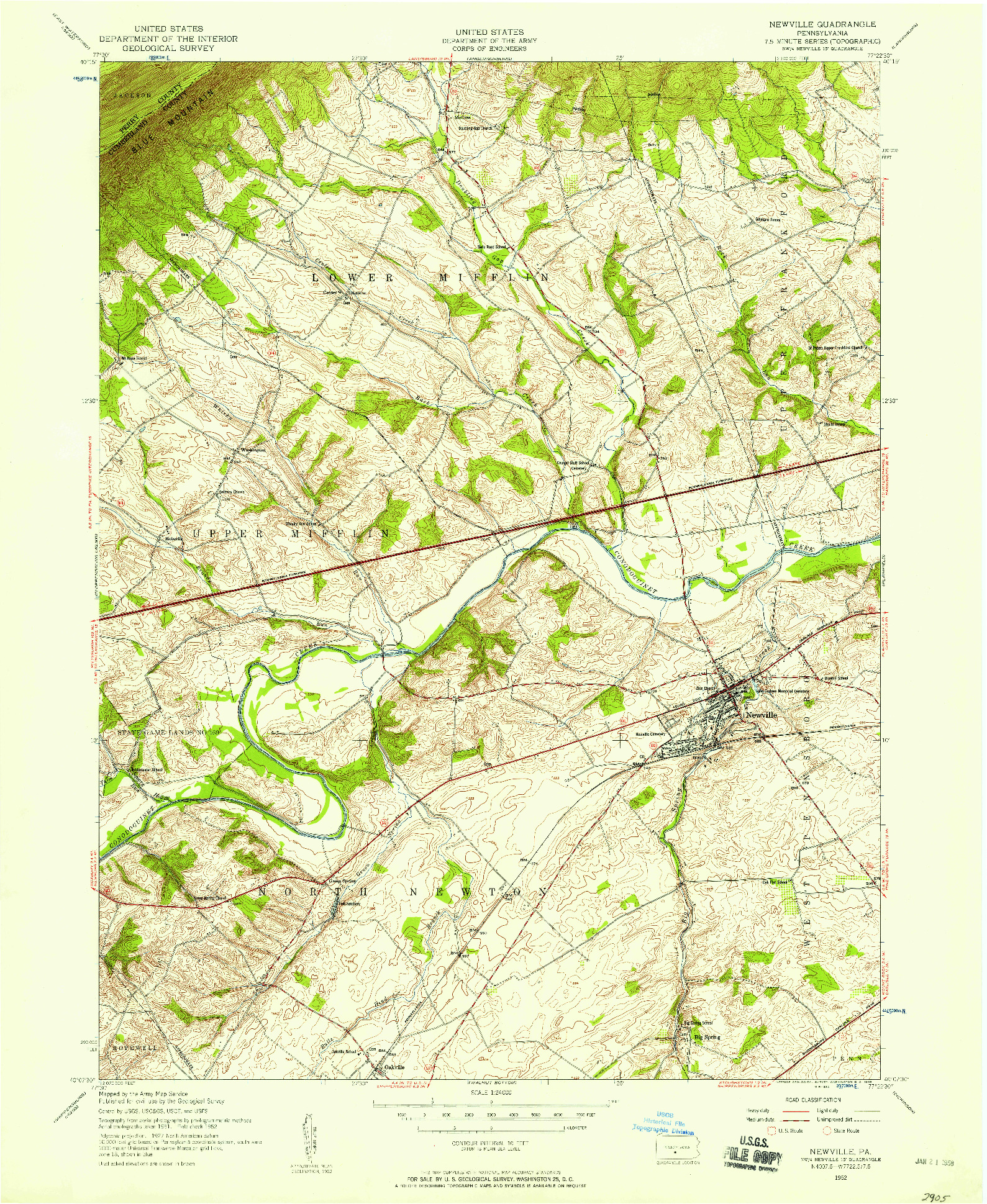 USGS 1:24000-SCALE QUADRANGLE FOR NEWVILLE, PA 1952