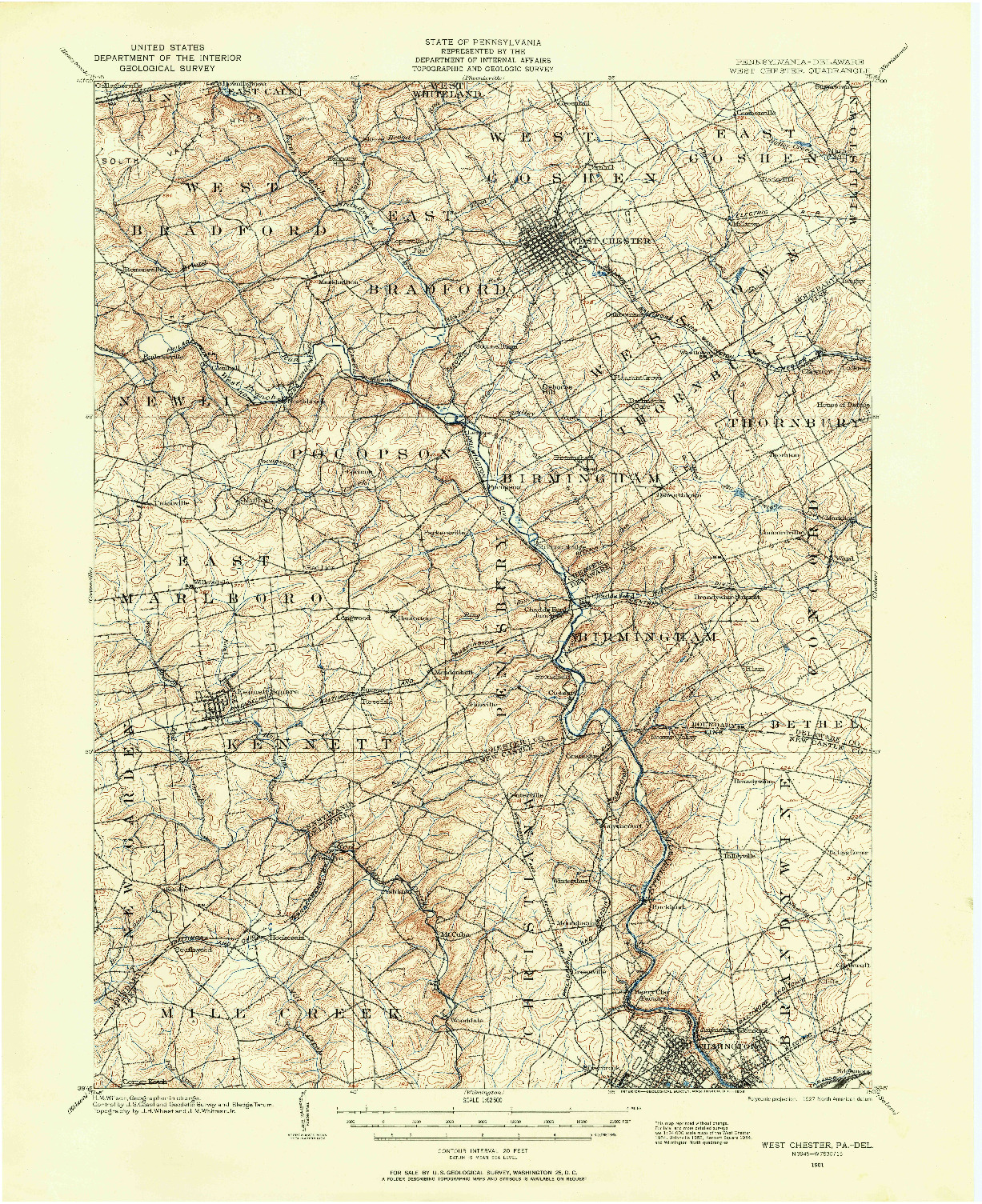 USGS 1:62500-SCALE QUADRANGLE FOR WEST CHESTER, PA 1901