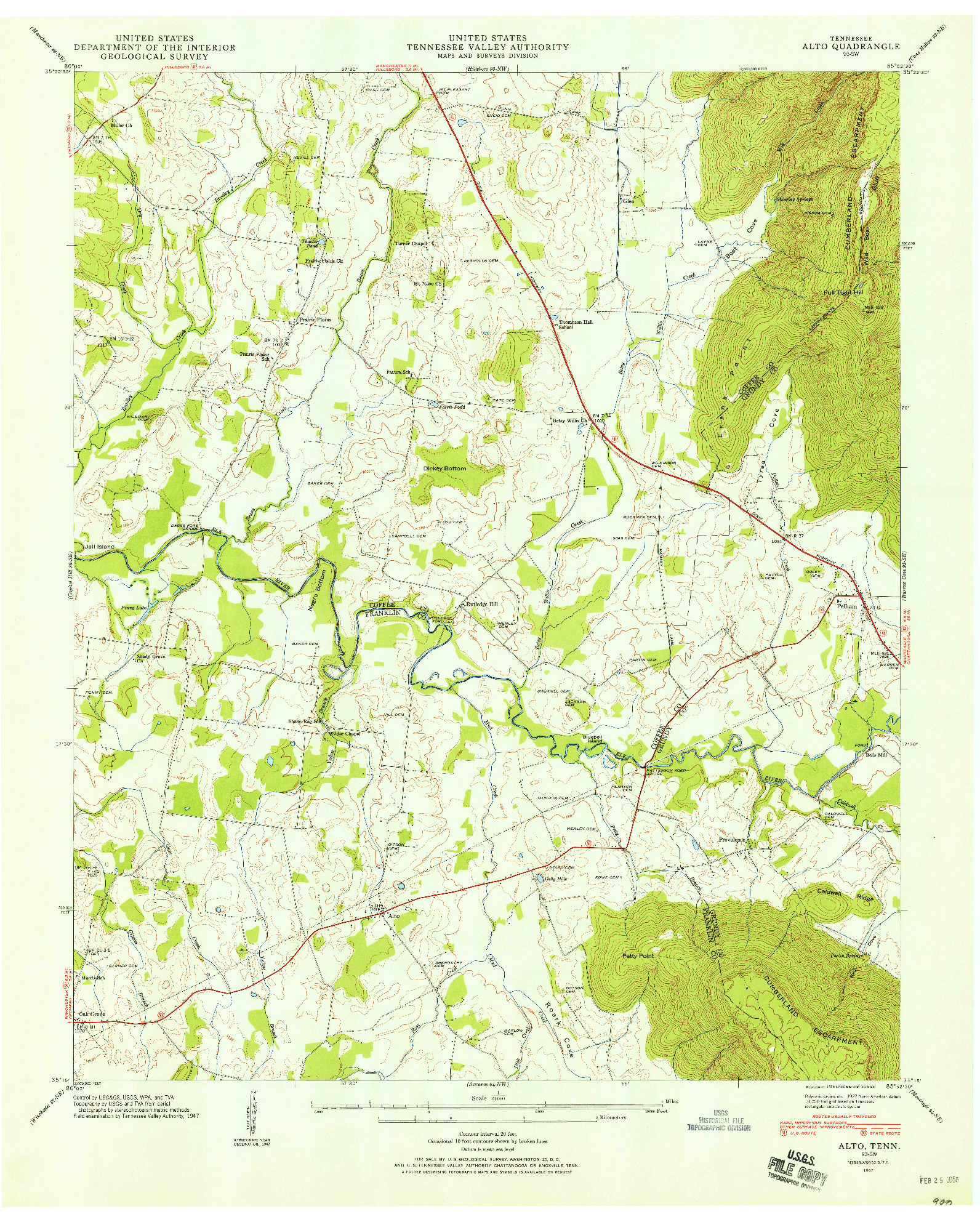 USGS 1:24000-SCALE QUADRANGLE FOR ALTO, TN 1947
