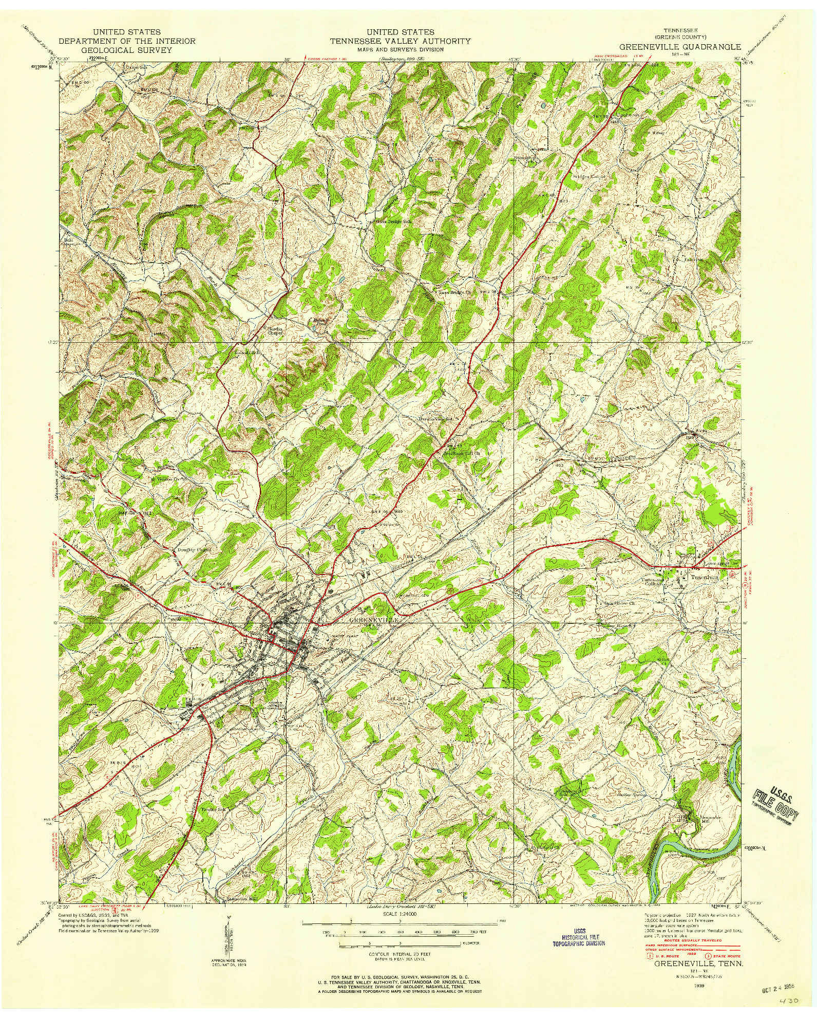 USGS 1:24000-SCALE QUADRANGLE FOR GREENEVILLE, TN 1939