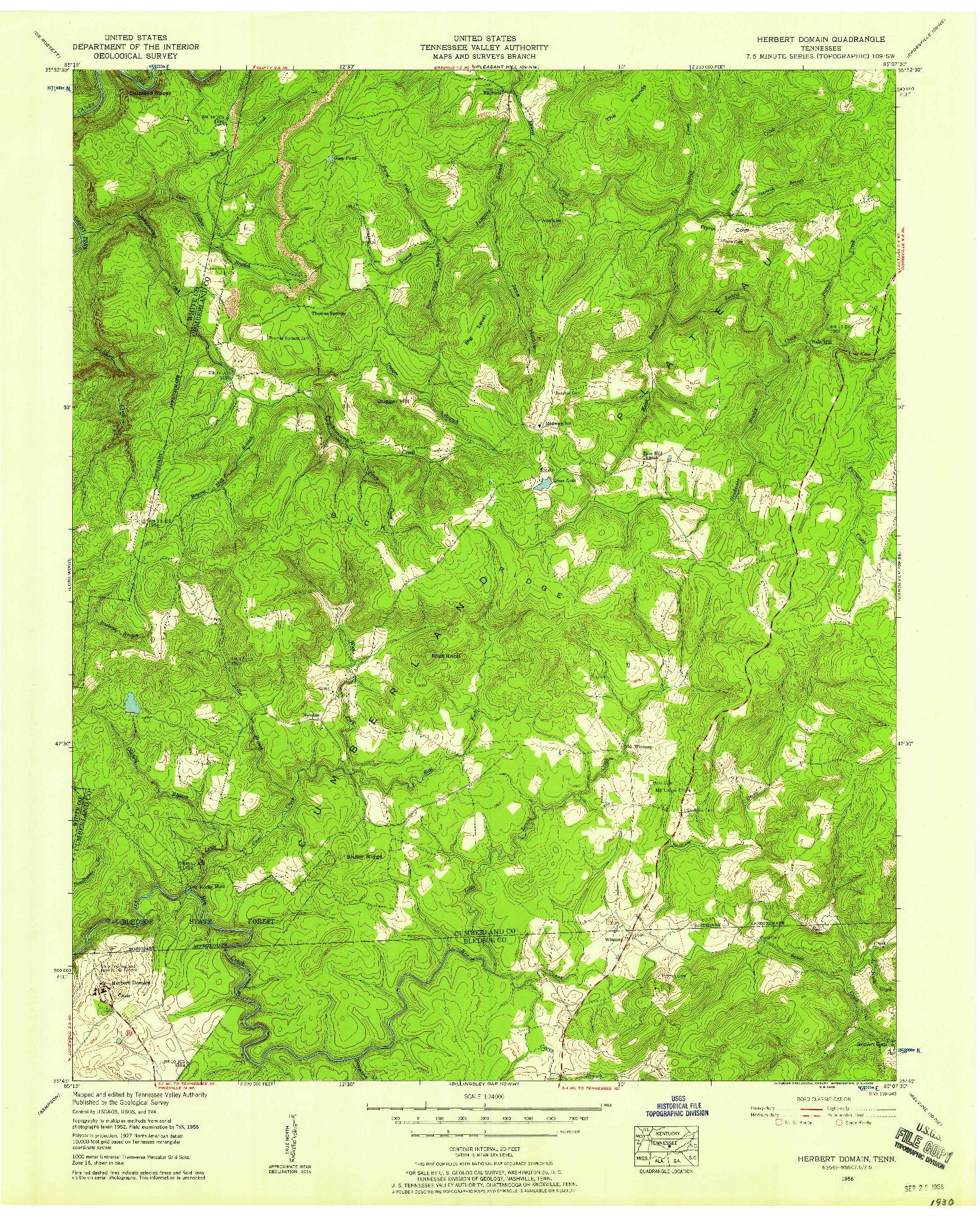USGS 1:24000-SCALE QUADRANGLE FOR HERBERT DOMAIN, TN 1956