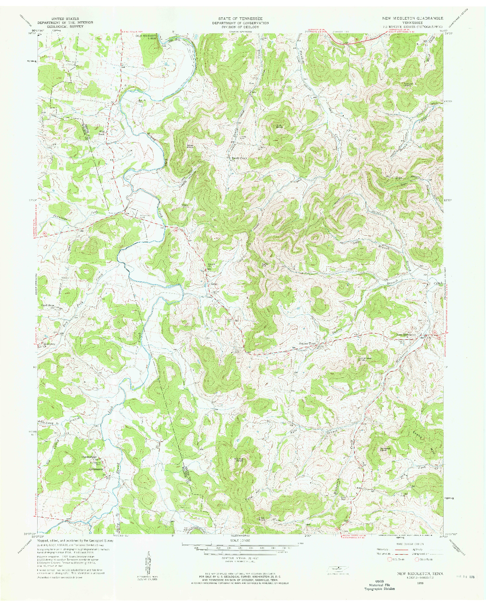 USGS 1:24000-SCALE QUADRANGLE FOR NEW MIDDLETON, TN 1958