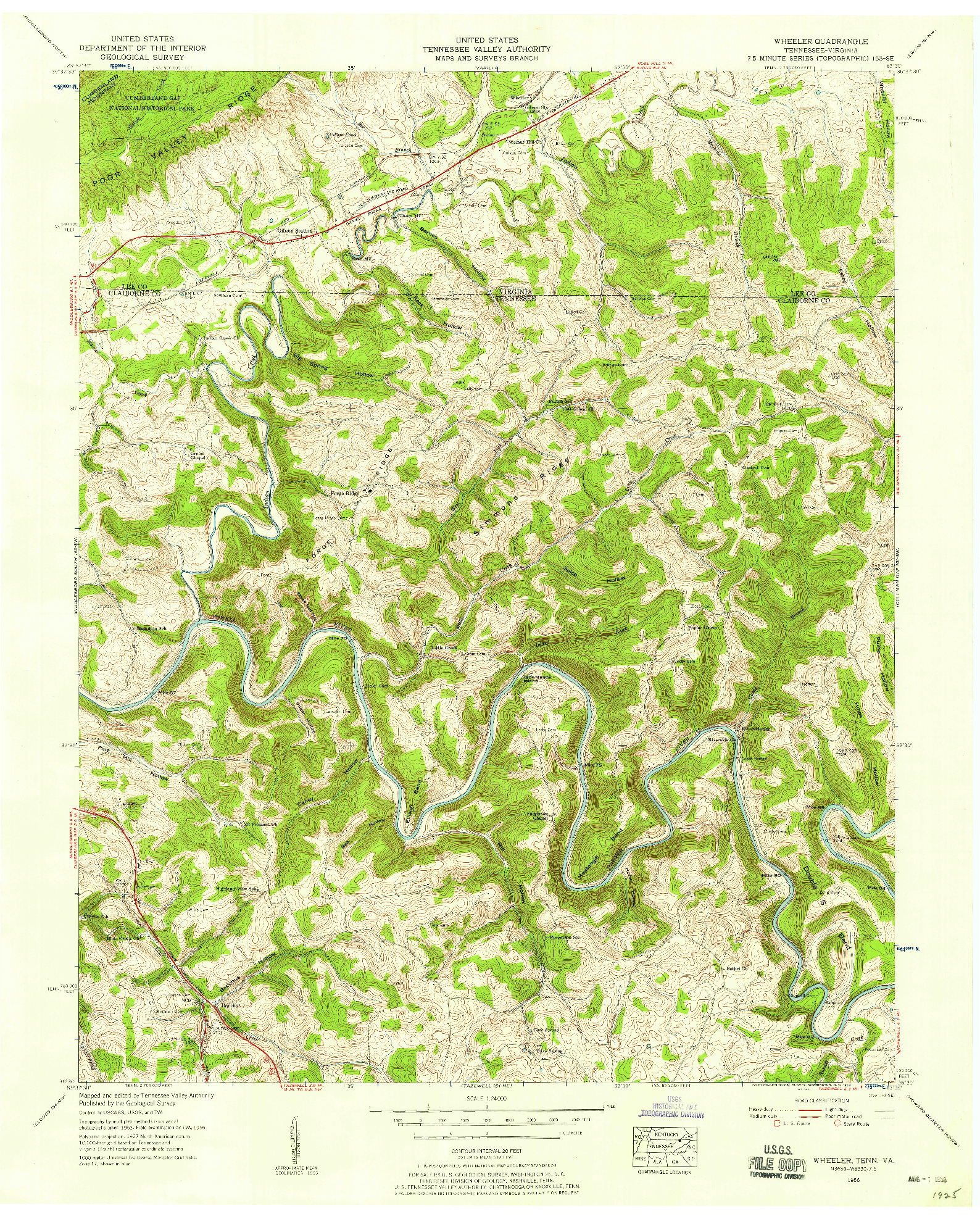 USGS 1:24000-SCALE QUADRANGLE FOR WHEELER, TN 1956