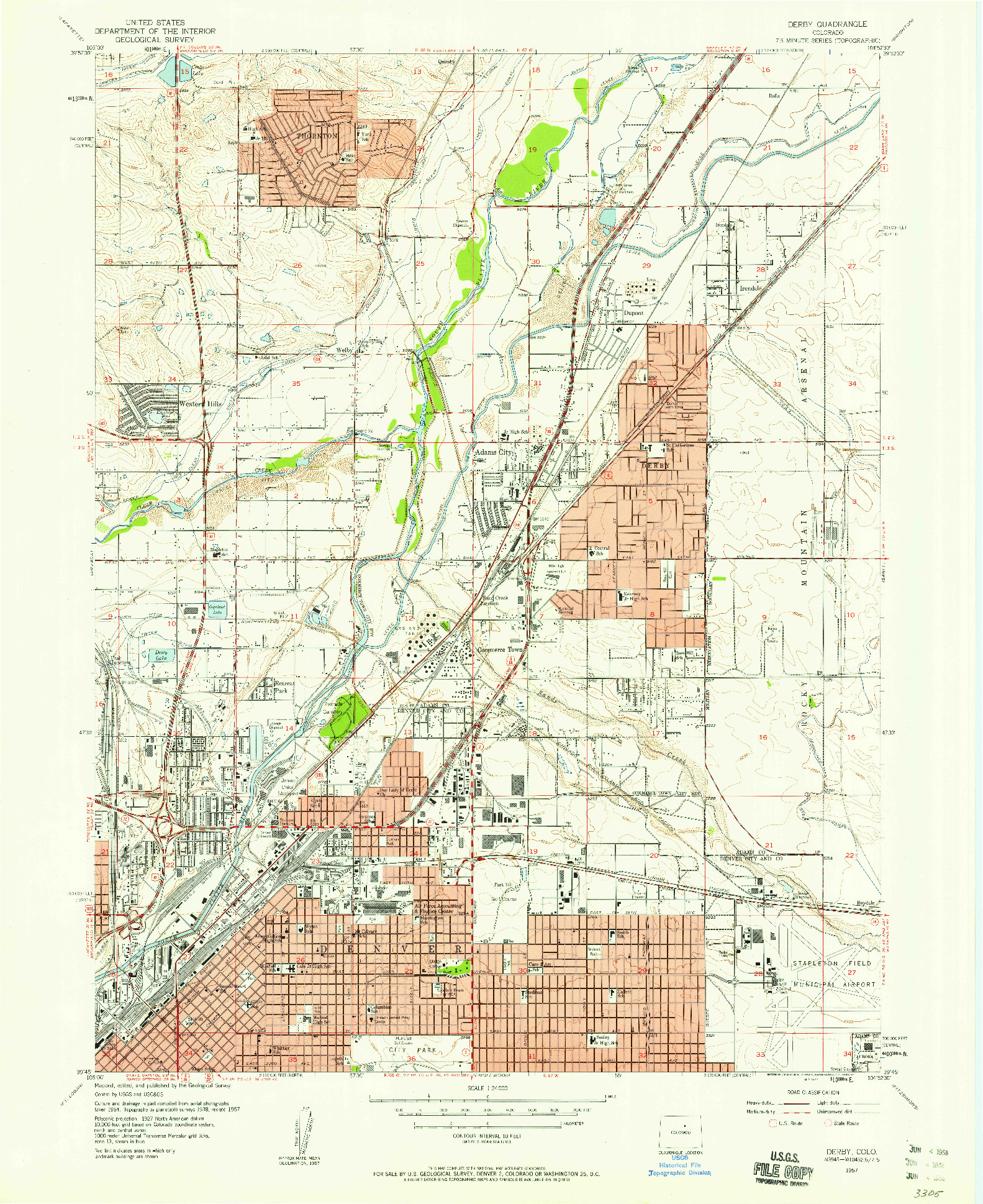 USGS 1:24000-SCALE QUADRANGLE FOR DERBY, CO 1957