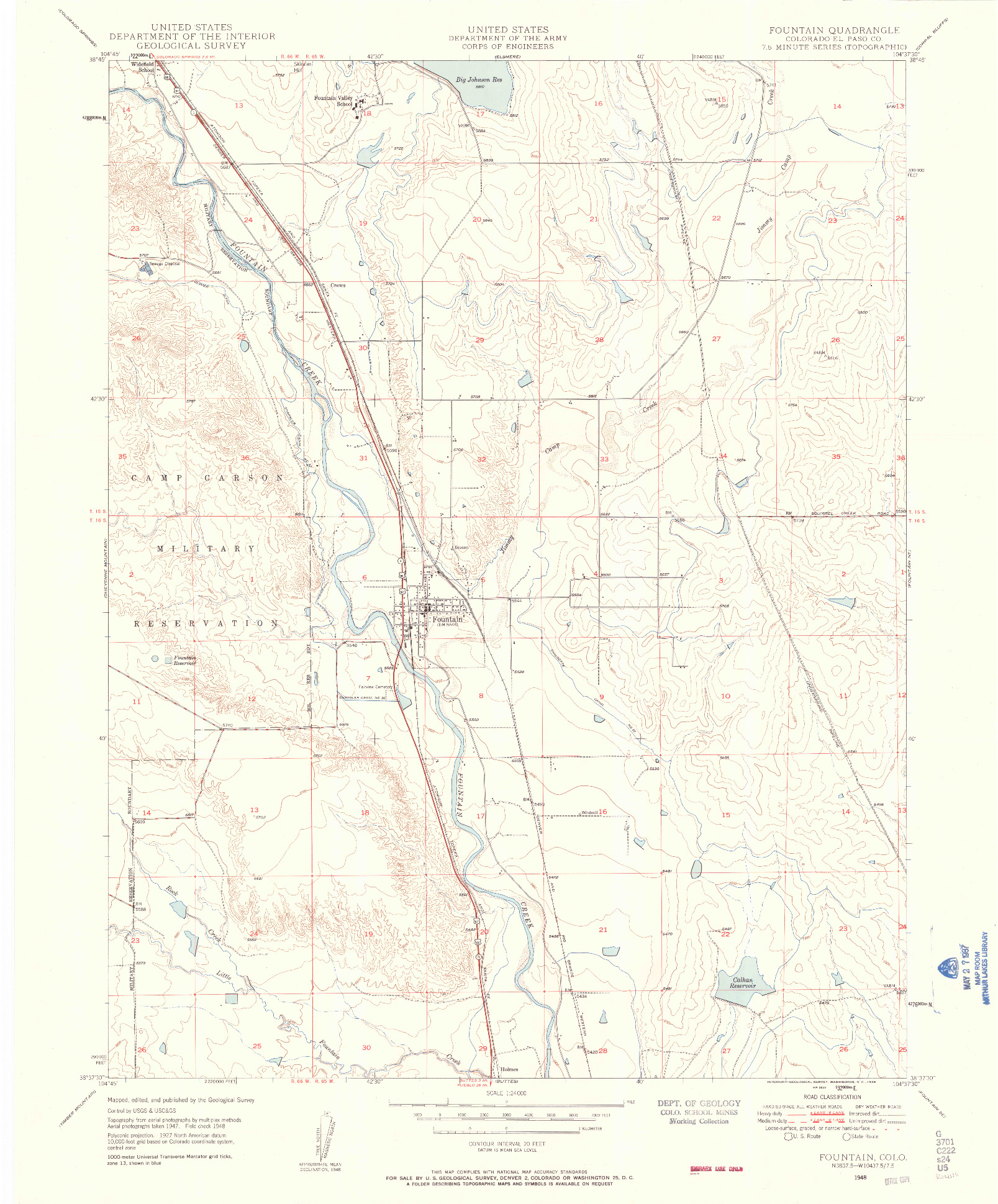 USGS 1:24000-SCALE QUADRANGLE FOR FOUNTAIN, CO 1948