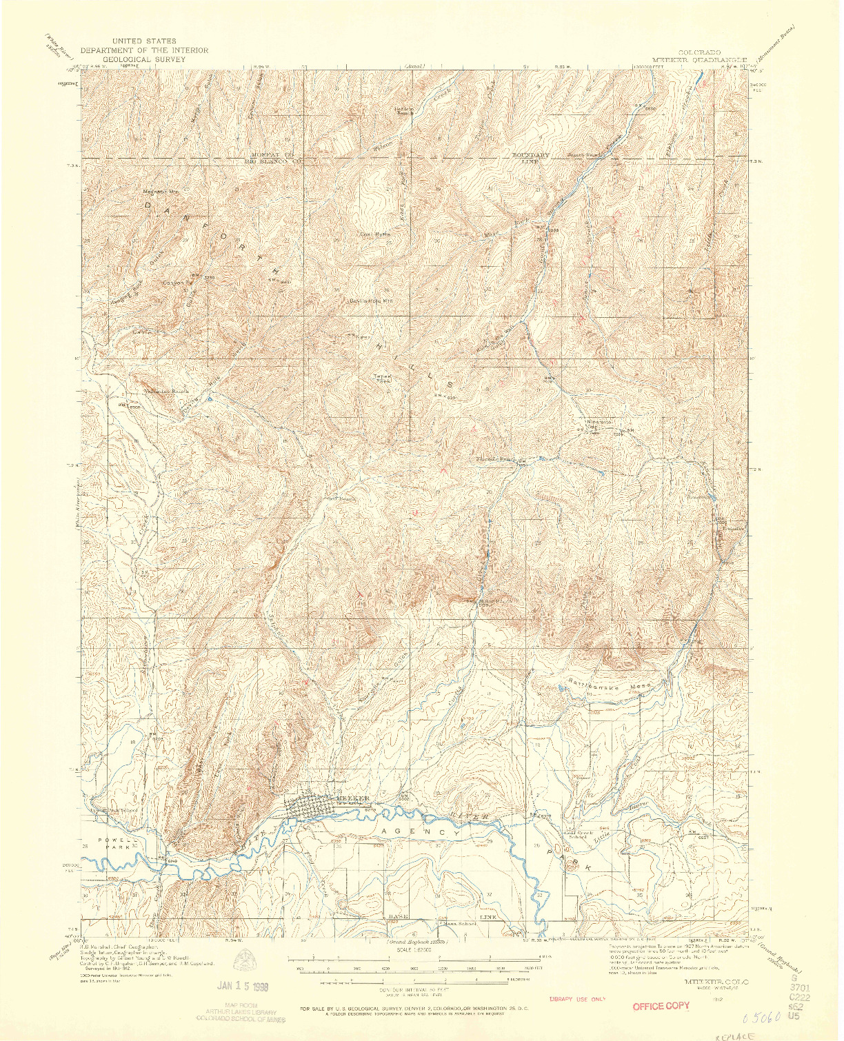 USGS 1:62500-SCALE QUADRANGLE FOR MEEKER, CO 1912