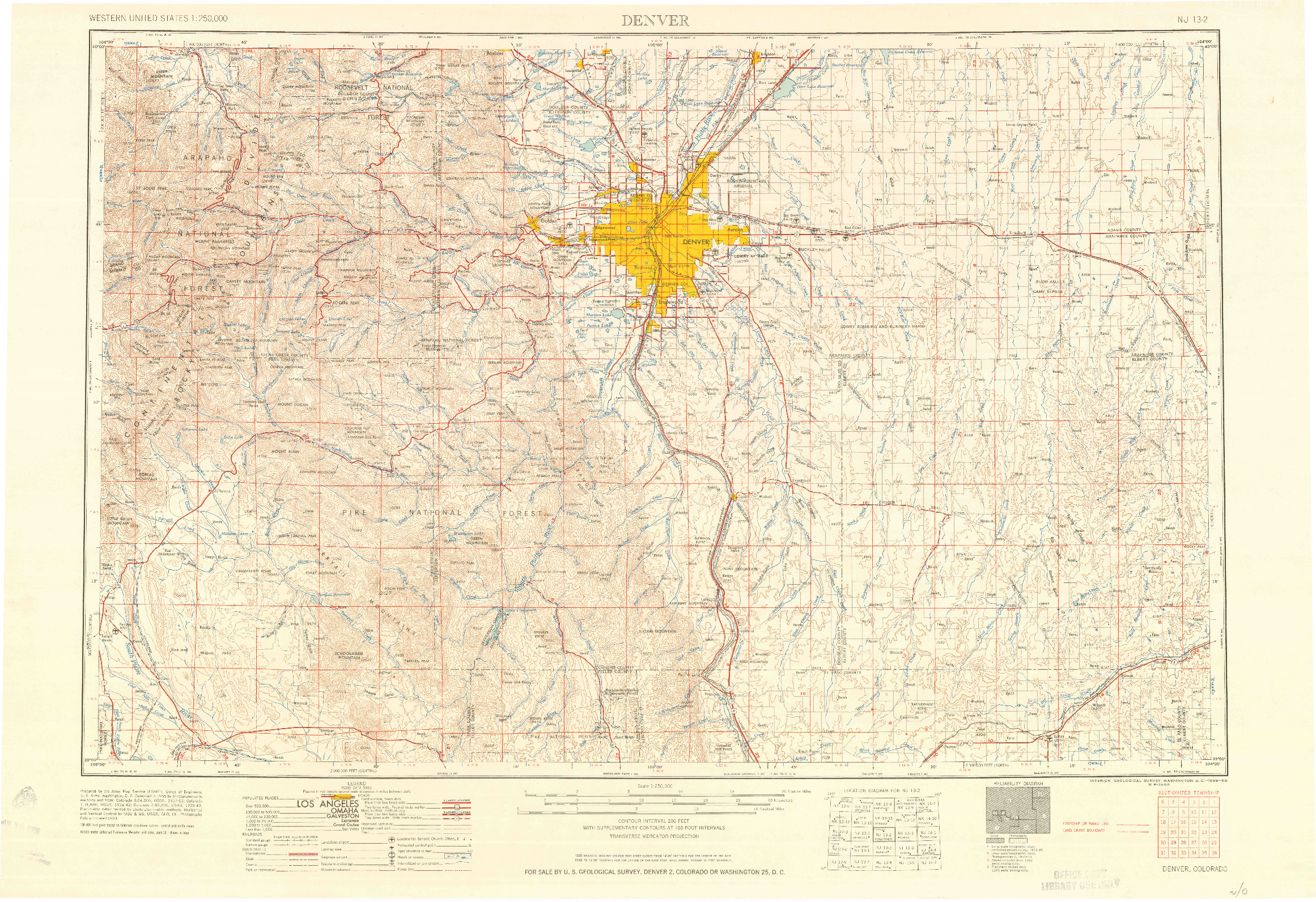 USGS 1:250000-SCALE QUADRANGLE FOR DENVER, CO 1958