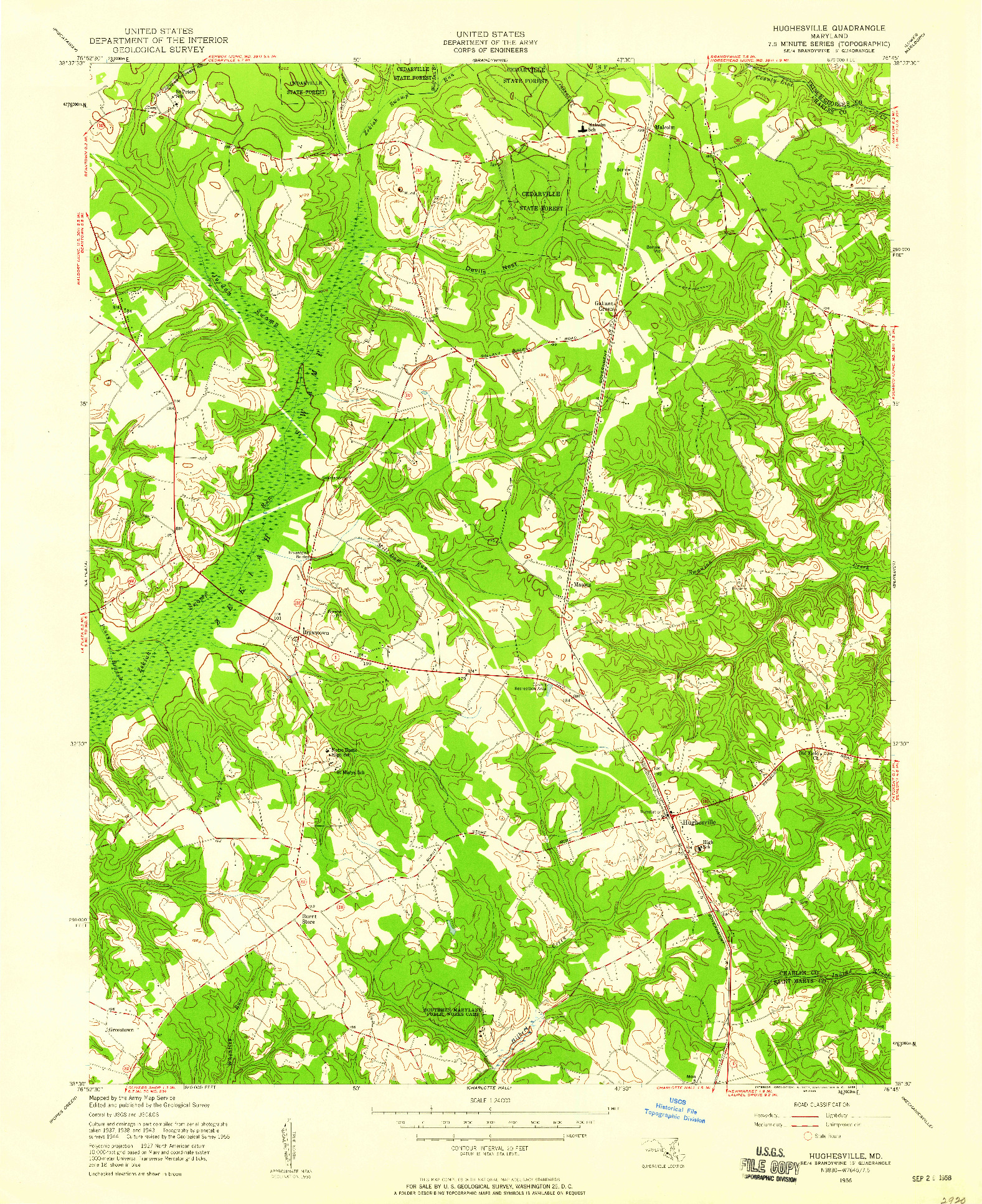 USGS 1:24000-SCALE QUADRANGLE FOR HUGHESVILLE, MD 1956