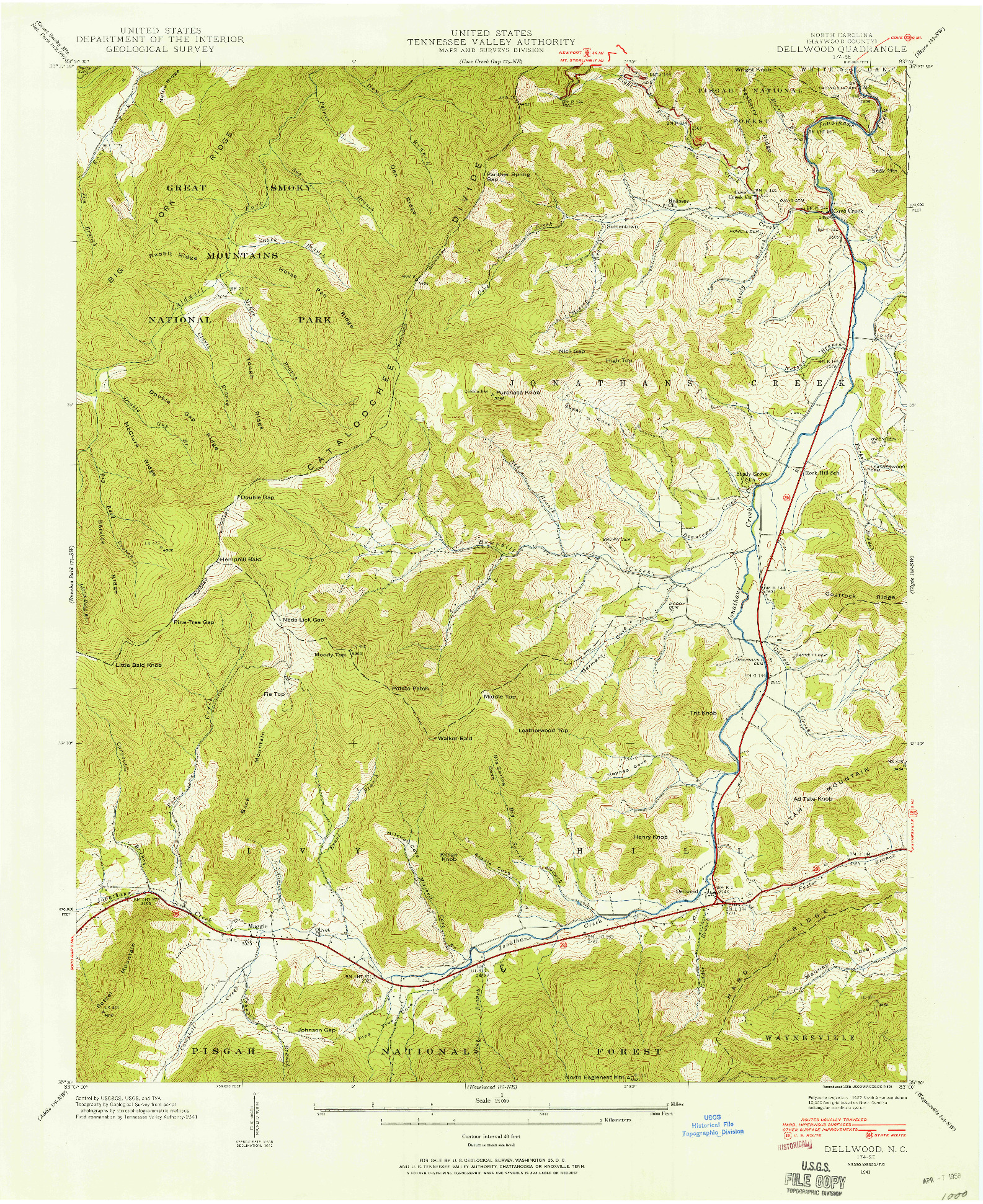 USGS 1:24000-SCALE QUADRANGLE FOR DELLWOOD, NC 1941