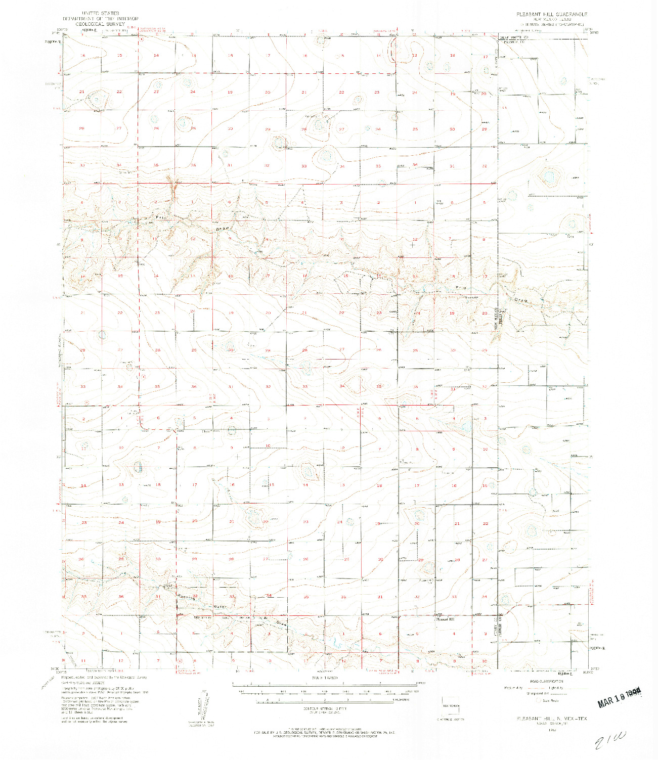 USGS 1:62500-SCALE QUADRANGLE FOR PLEASANT HILL, NM 1957
