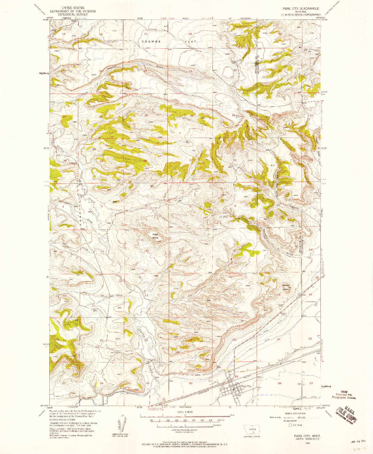 USGS 1:24000-SCALE QUADRANGLE FOR PARK CITY, MT 1956