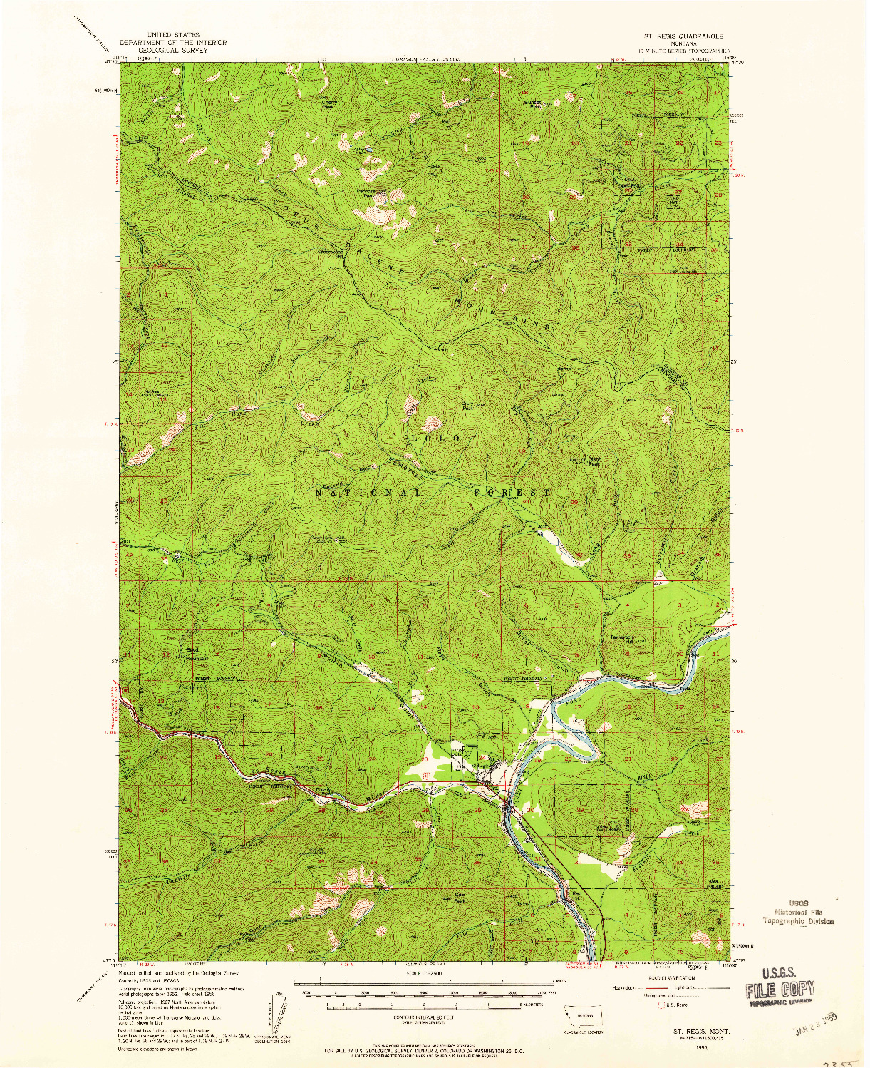 USGS 1:62500-SCALE QUADRANGLE FOR ST REGIS, MT 1956