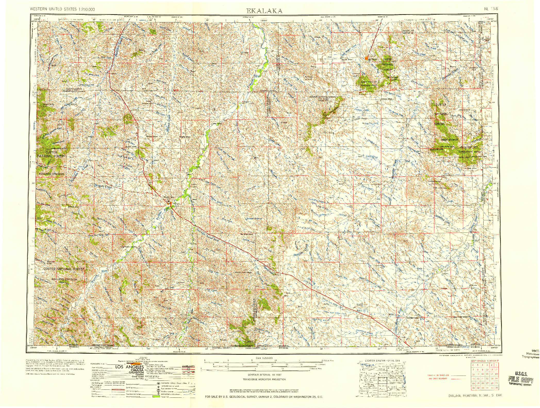 USGS 1:250000-SCALE QUADRANGLE FOR EKALAKA, MT 1958