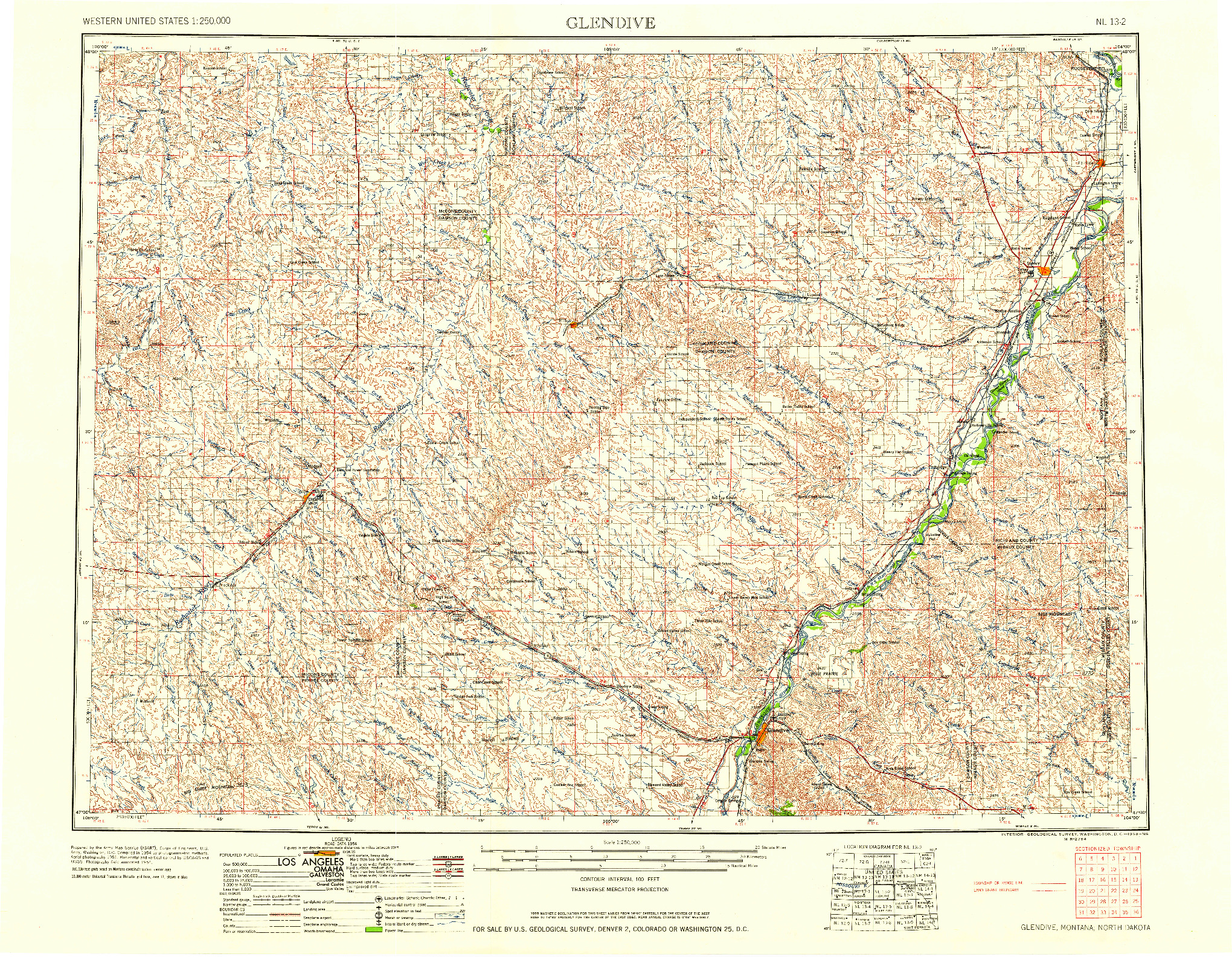 USGS 1:250000-SCALE QUADRANGLE FOR GLENDIVE, MT 1958